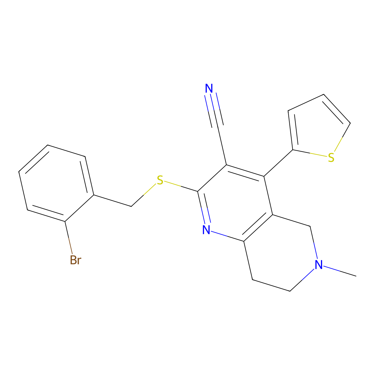 2-[(2-Bromobenzyl)sulfanyl]-6-methyl-4-(2-thienyl)-5,6,7,8-tetrahydro[1,6]naphthyridine-3-carbonitrile molecular structure, CAS 340817-87-0