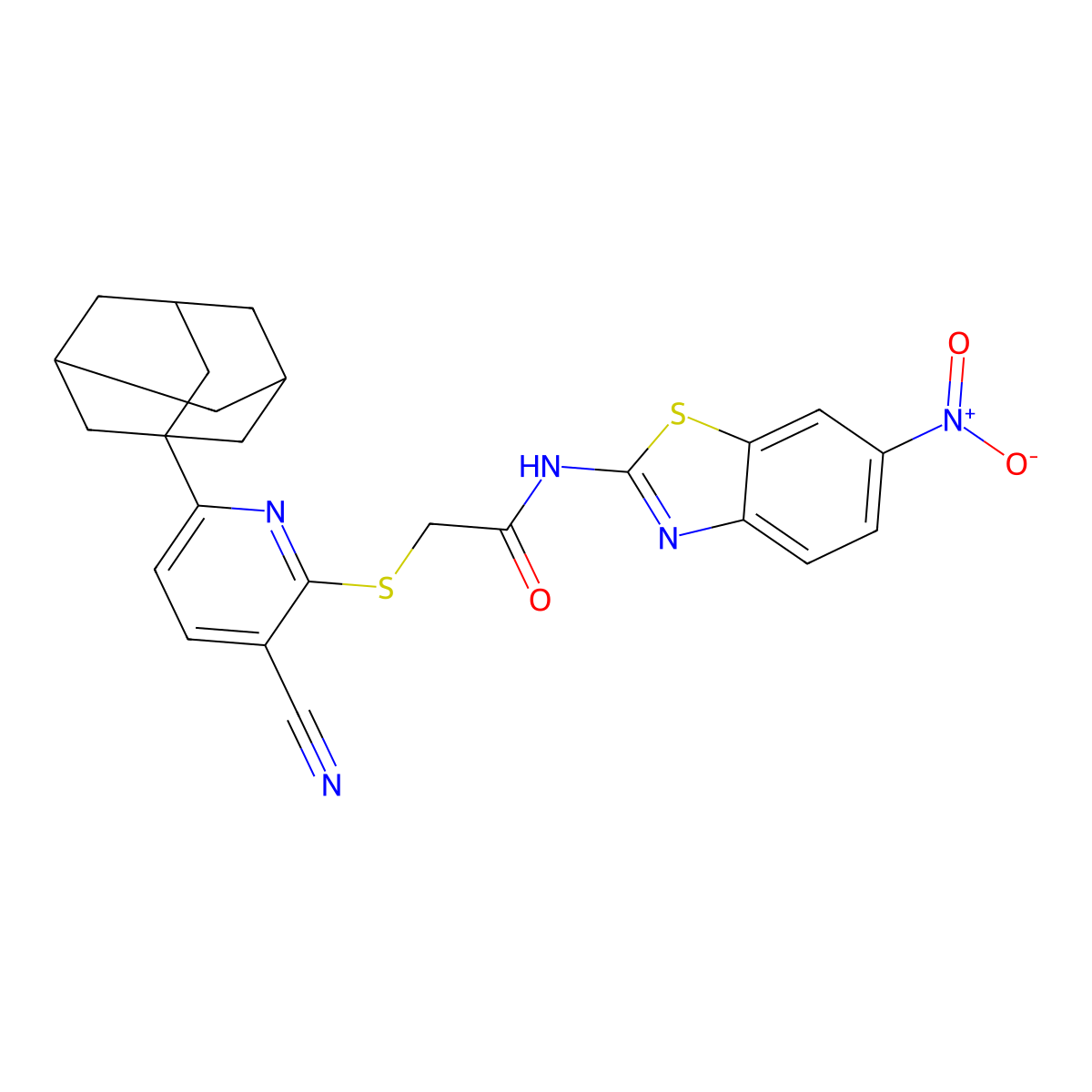 2-[6-(1-adamantyl)-3-cyanopyridin-2-yl]sulfanyl-N-(6-nitro-1,3-benzothiazol-2-yl)acetamide molecular structure, CAS 340817-92-7
