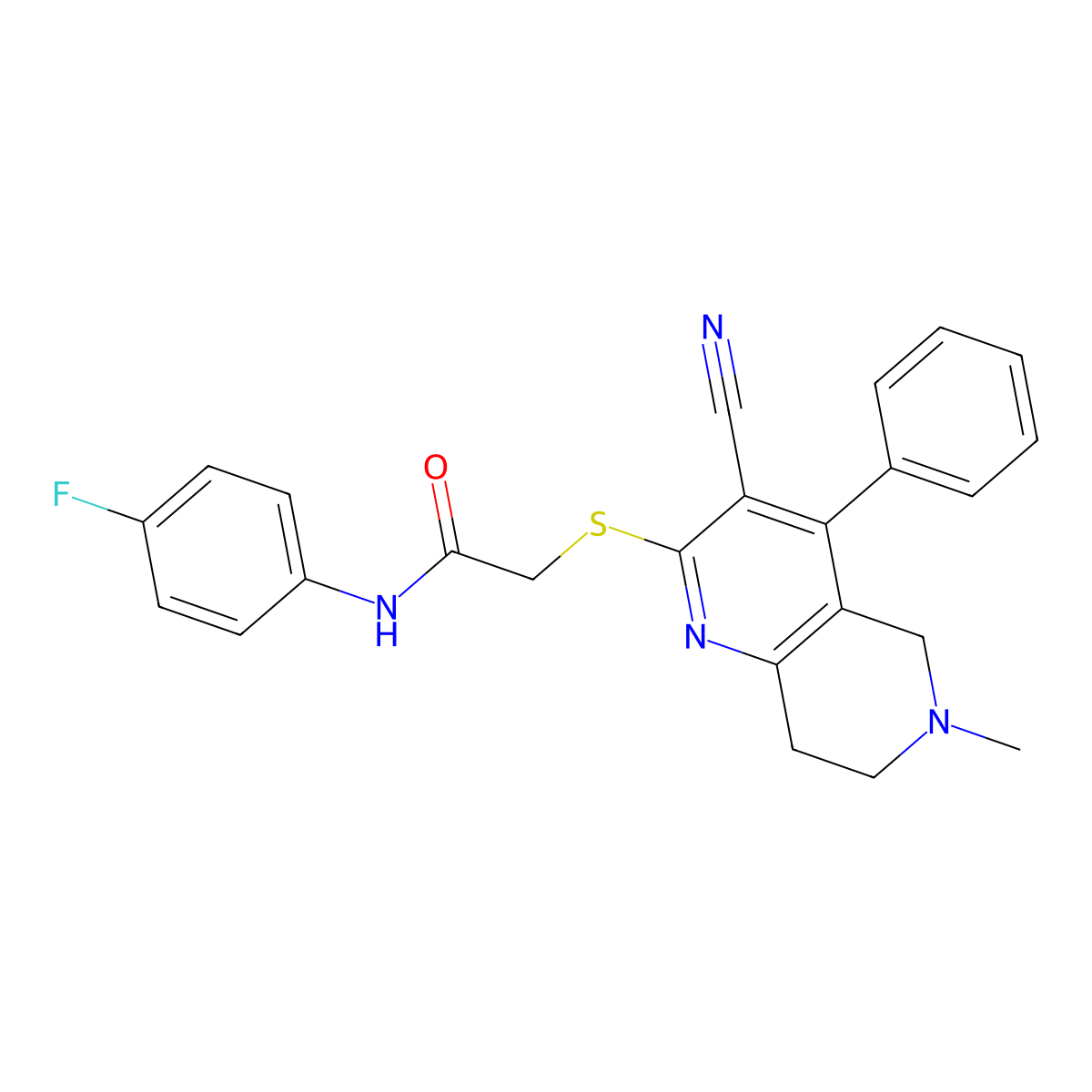 2-[(3-cyano-6-methyl-4-phenyl-5,6,7,8-tetrahydro[1,6]naphthyridin-2-yl)sulfanyl]-N-(4-fluorophenyl)acetamide molecular structure, CAS 340818-15-7