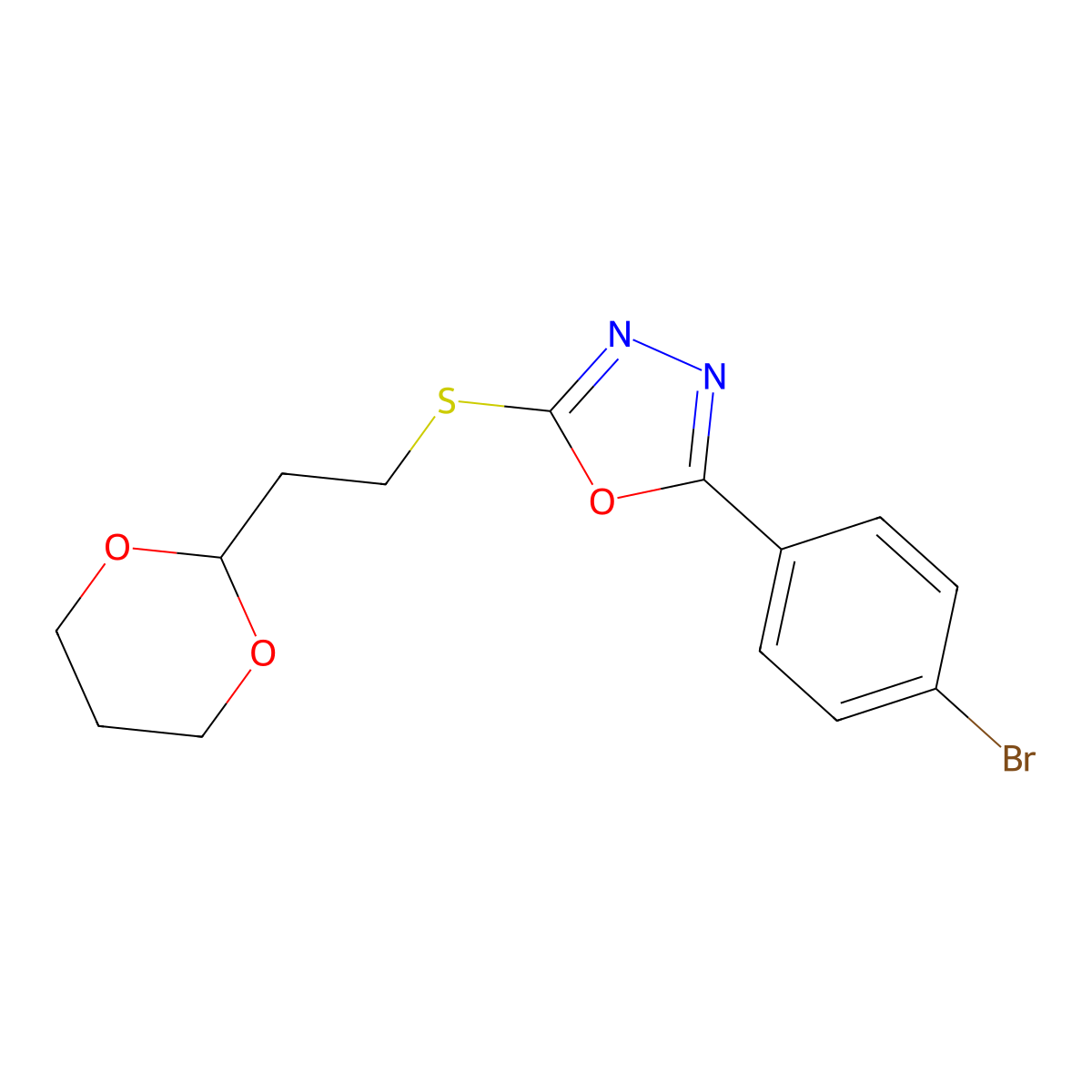 2-(4-Bromophenyl)-5-{[2-(1,3-dioxan-2-yl)ethyl]sulfanyl}-1,3,4-oxadiazole molecular structure, CAS 340818-43-1