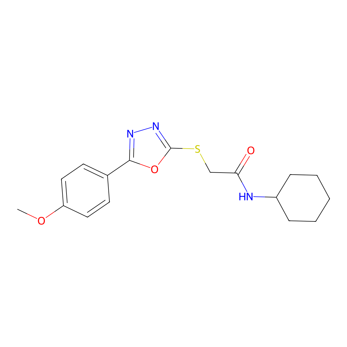 N-cyclohexyl-2-{[5-(4-methoxyphenyl)-1,3,4-oxadiazol-2-yl]sulfanyl}acetamide molecular structure, CAS 340818-49-7