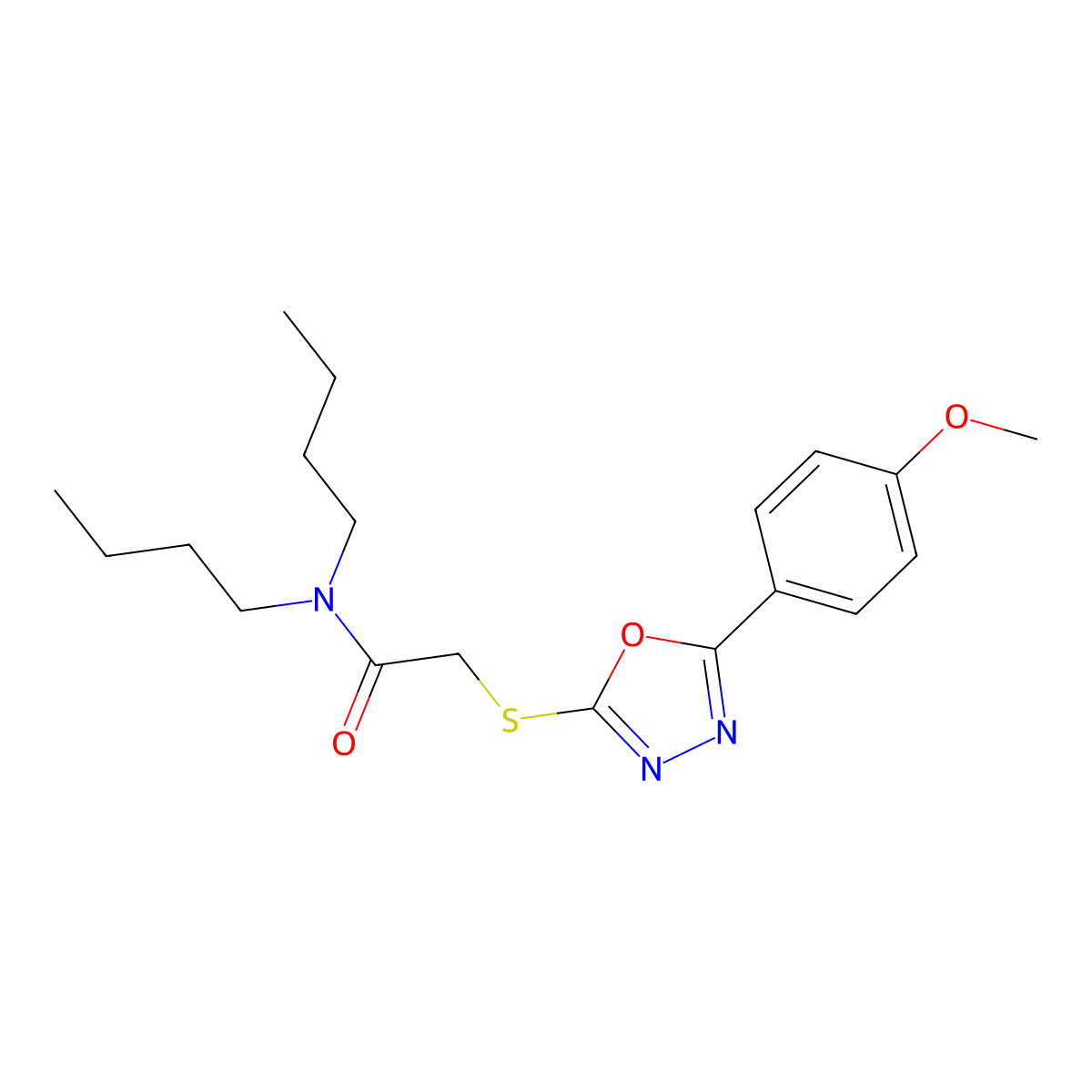 N,N-dibutyl-2-{[5-(4-methoxyphenyl)-1,3,4-oxadiazol-2-yl]sulfanyl}acetamide molecular structure, CAS 340818-56-6