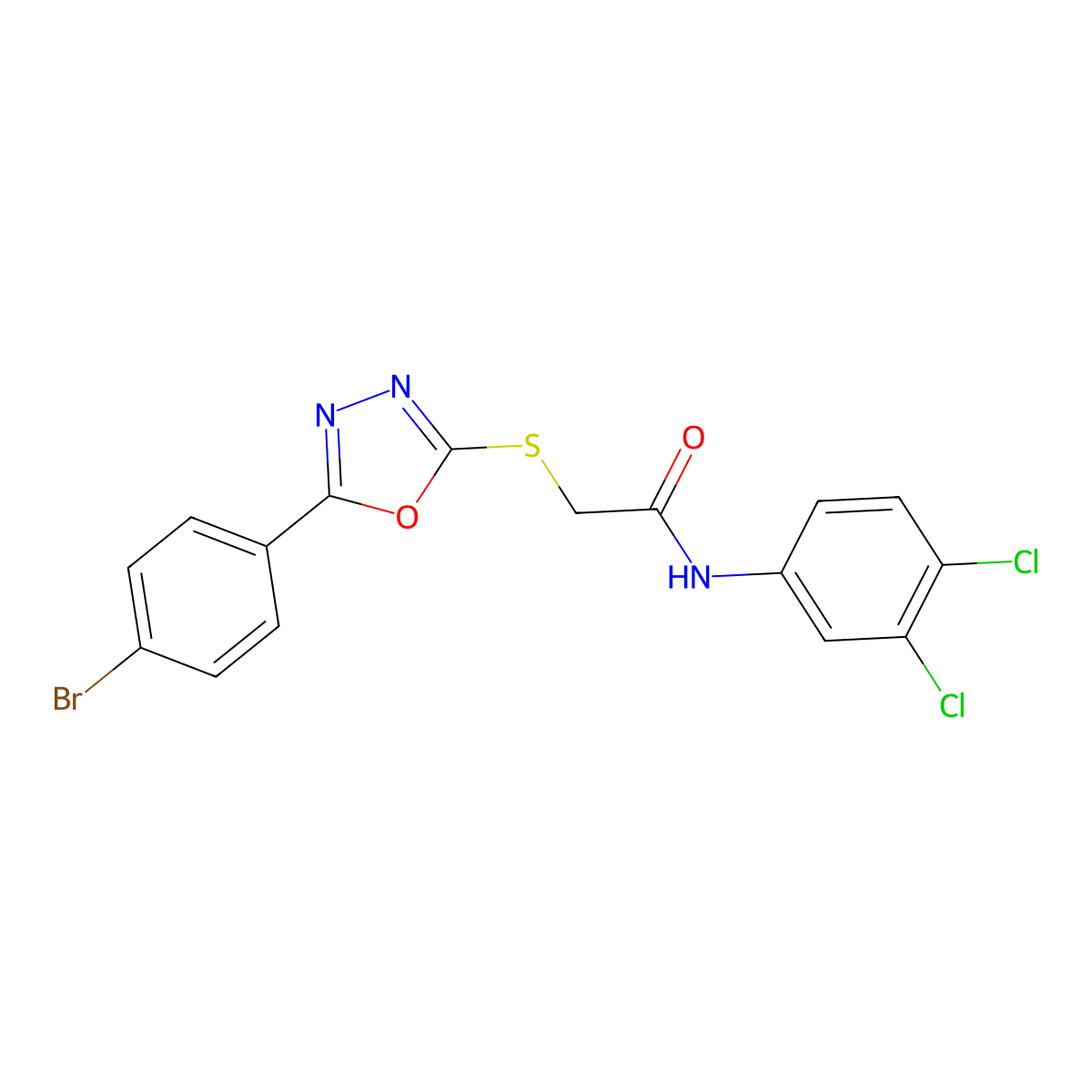 2-[[5-(4-bromophenyl)-1,3,4-oxadiazol-2-yl]sulfanyl]-N-(3,4-dichlorophenyl)acetamide molecular structure, CAS 340818-99-7