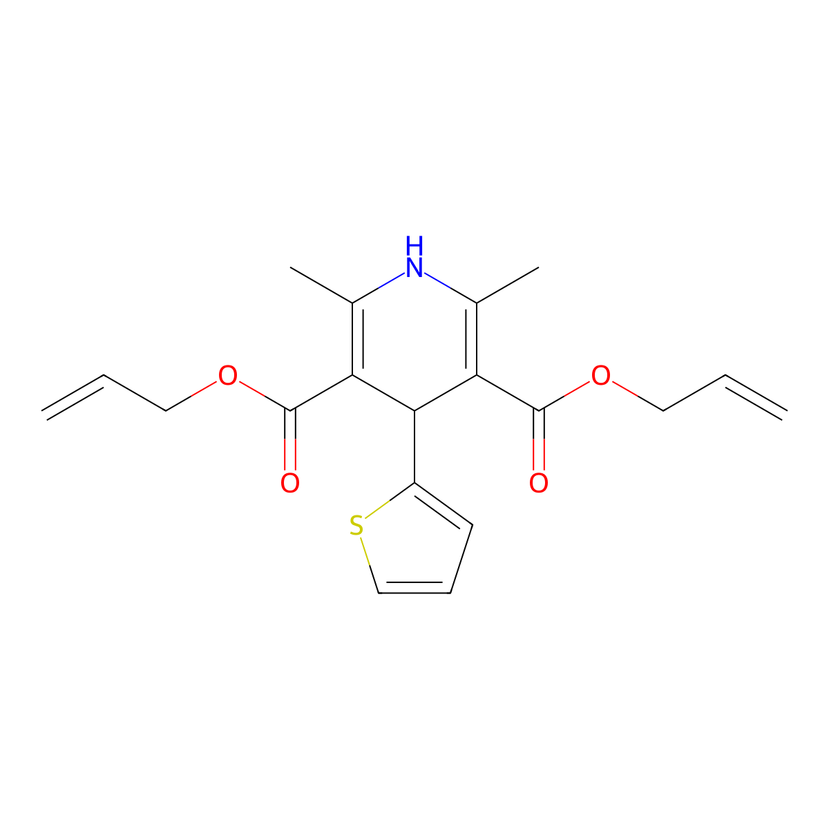 Diallyl 2,6-dimethyl-4-(2-thienyl)-1,4-dihydro-3,5-pyridinedicarboxylate molecular structure, CAS 34082-25-2