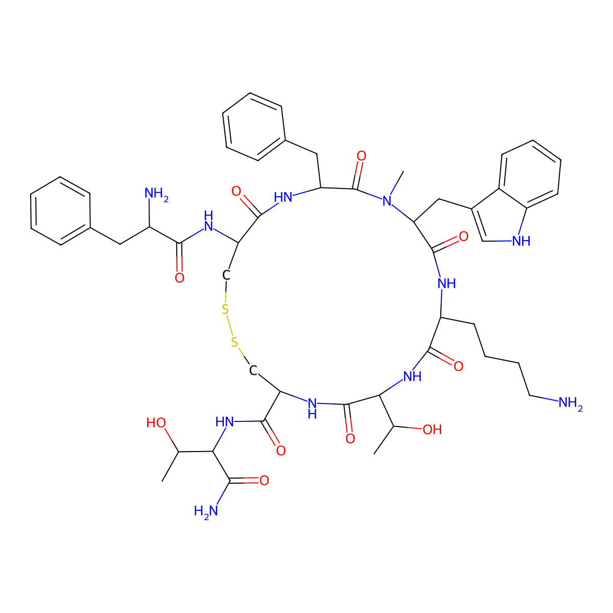 (D-Phe5,Cys6,11,N-Me-D-Trp8)-Somatostatin-14 (5-12) amide molecular structure, CAS 340821-13-8