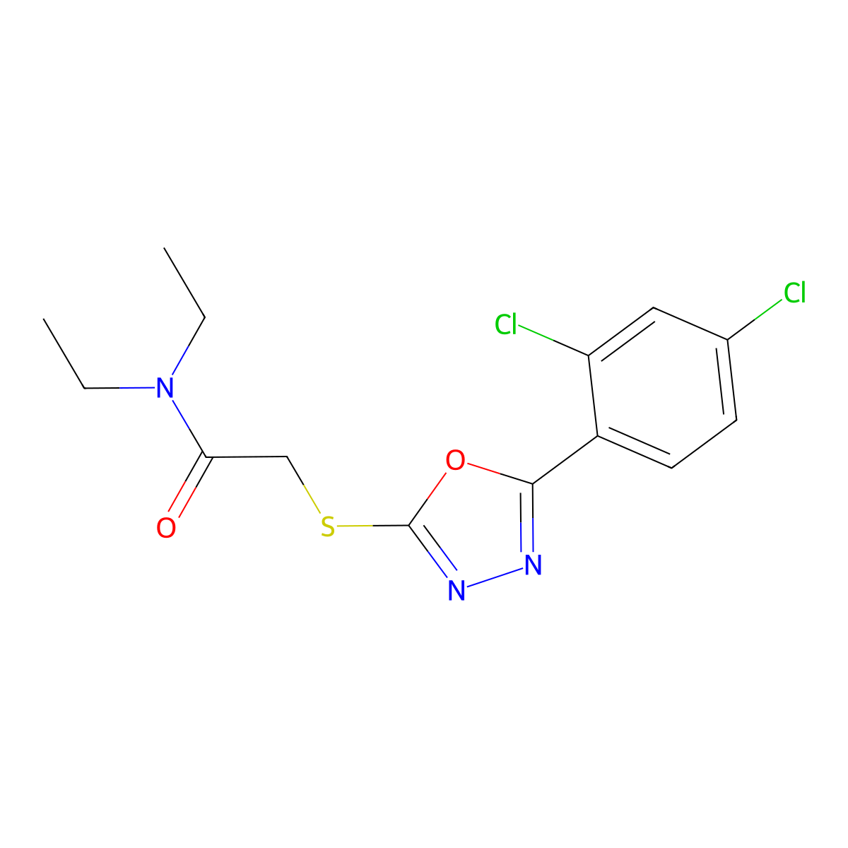2-{[5-(2,4-dichlorophenyl)-1,3,4-oxadiazol-2-yl]sulfanyl}-N,N-diethylacetamide molecular structure, CAS 340826-55-3