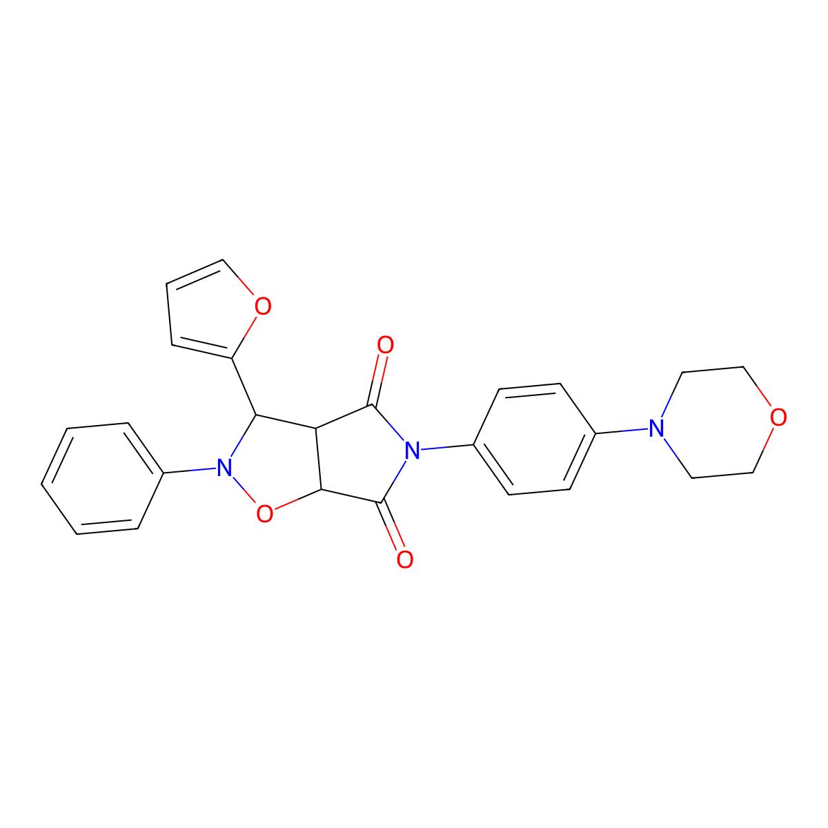 3-(furan-2-yl)-5-(4-morpholinophenyl)-2-phenyldihydro-2H-pyrrolo[3,4-d]isoxazole-4,6(5H,6aH)-dione molecular structure, CAS 340827-47-6