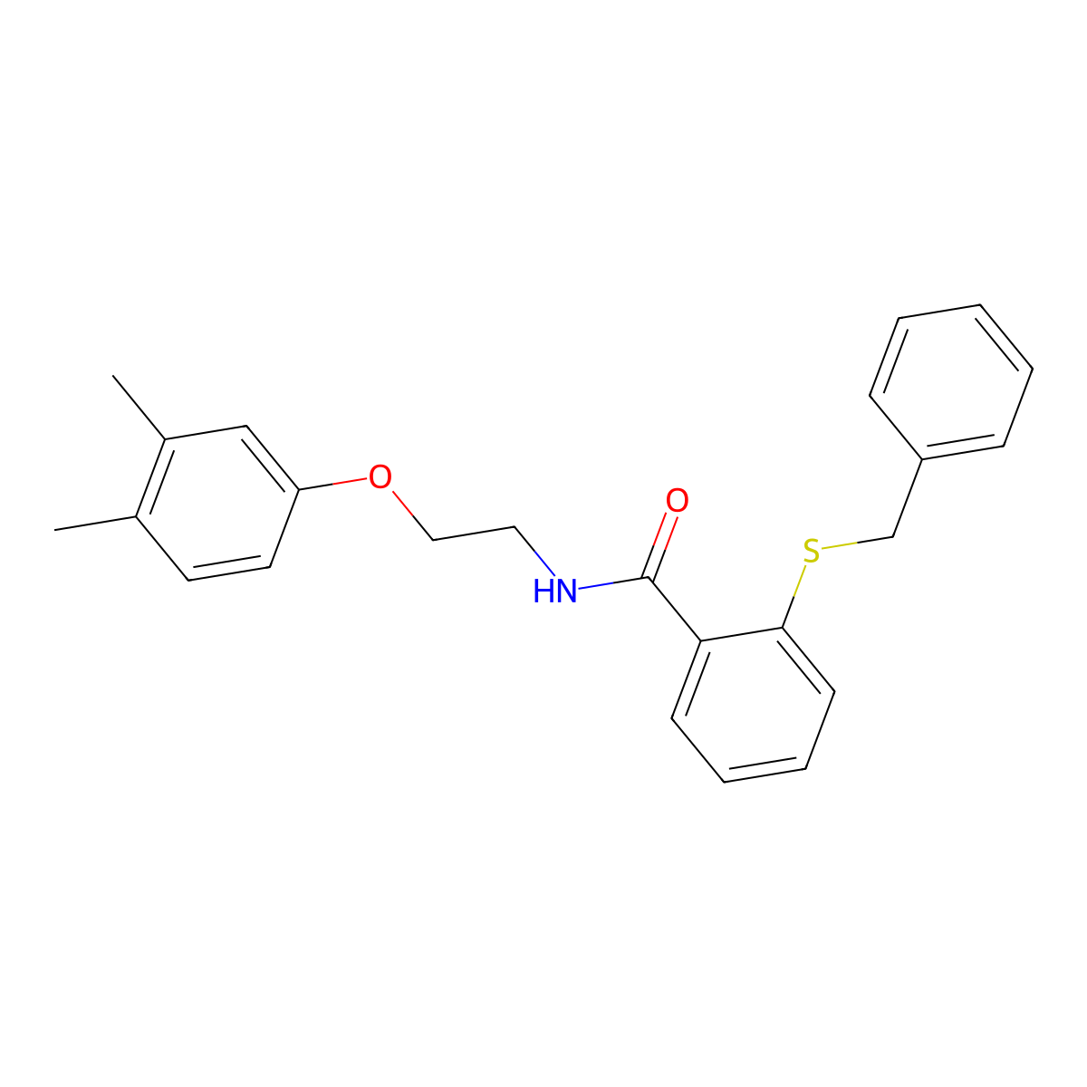 2-benzylsulfanyl-N-[2-(3,4-dimethylphenoxy)ethyl]benzamide molecular structure, CAS 340827-66-9