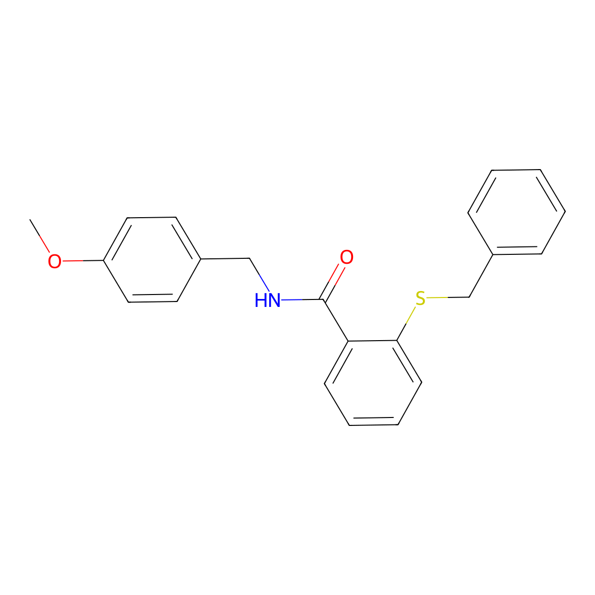 2-benzylsulfanyl-N-[(4-methoxyphenyl)methyl]benzamide molecular structure, CAS 340828-09-3