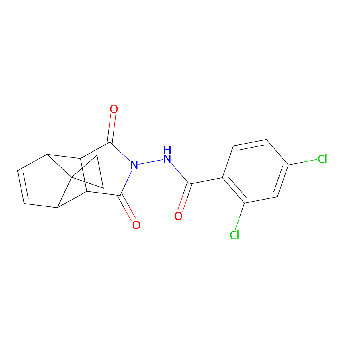2,4-dichloro-N-(3,5-dioxospiro[4-azatricyclo[5.2.1.0~2,6~]dec[8]ene-10,1'-cyclopropane]-4-yl)benzamide molecular structure, CAS 340982-60-7