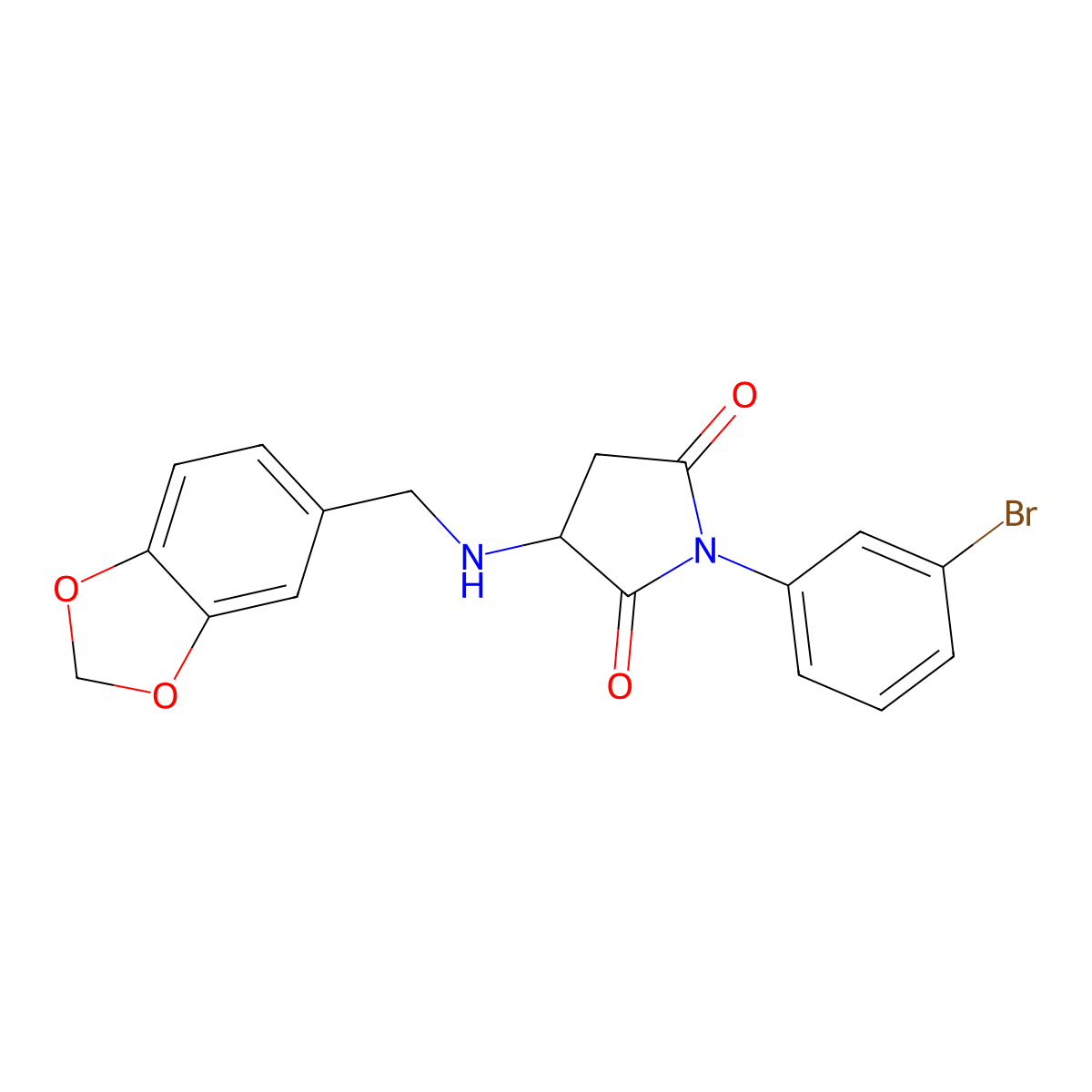 3-(1,3-Benzodioxol-5-ylmethylamino)-1-(3-bromophenyl)pyrrolidine-2,5-dione molecular structure, CAS 340982-67-4