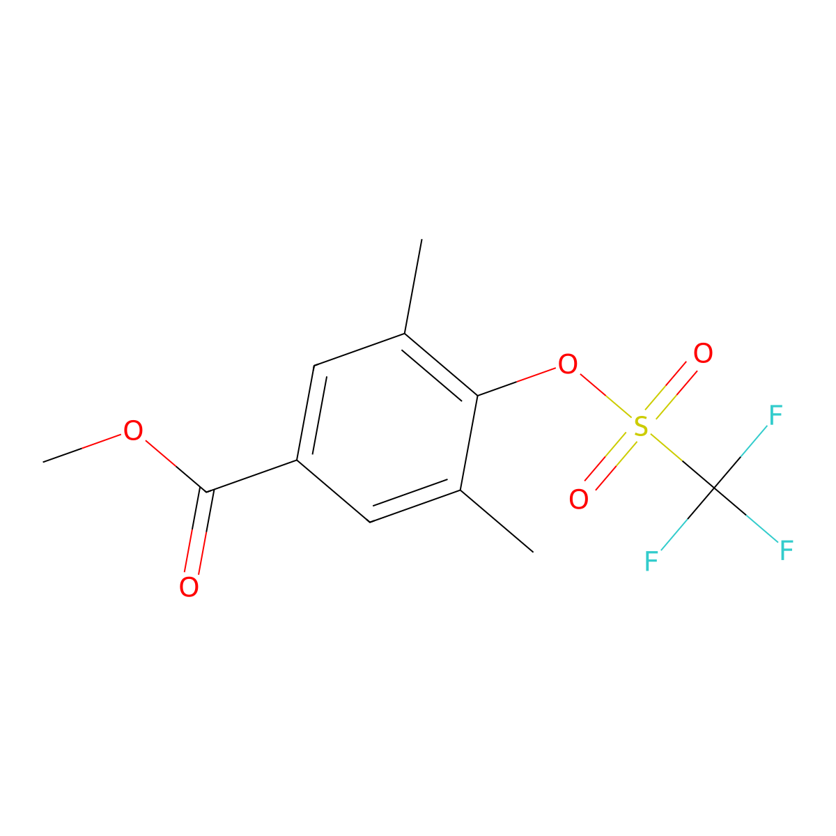 Methyl 3,5-dimethyl-4-(((trifluoromethyl)sulfonyl)oxy)benzoate molecular structure, CAS 341006-48-2