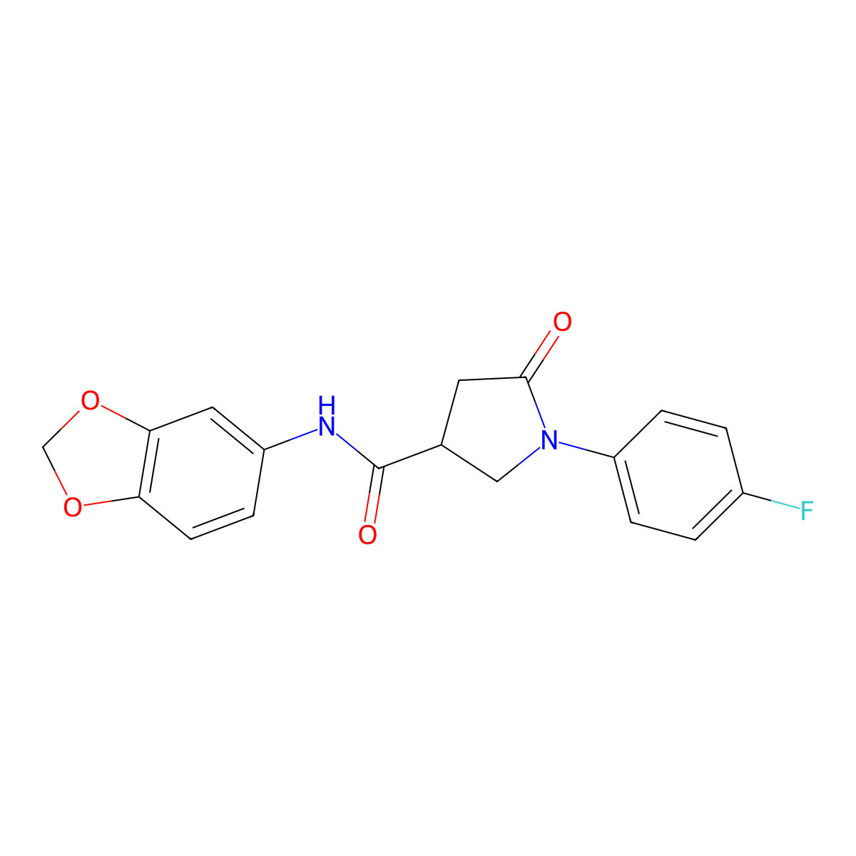 N-(1,3-benzodioxol-5-yl)-1-(4-fluorophenyl)-5-oxopyrrolidine-3-carboxamide molecular structure, CAS 341007-33-8