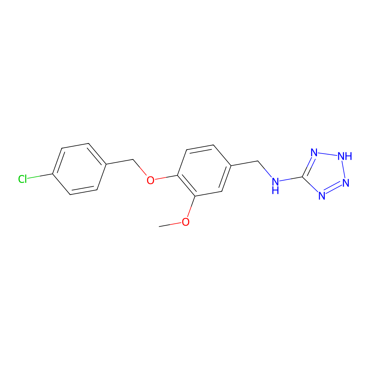 N-[[4-[(4-chlorophenyl)methoxy]-3-methoxyphenyl]methyl]-2H-tetrazol-5-amine molecular structure, CAS 341010-70-6