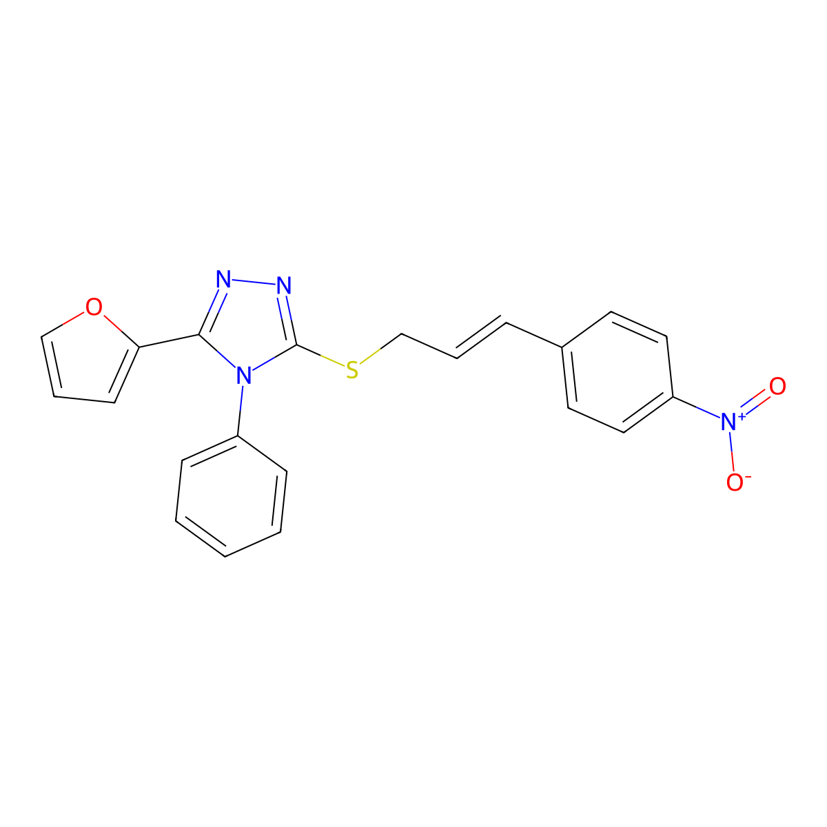3-(2-Furanyl)-5-[[3-(4-nitrophenyl)-2-propen-1-yl]thio]-4-phenyl-4H-1,2,4-triazole molecular structure, CAS 341014-02-6