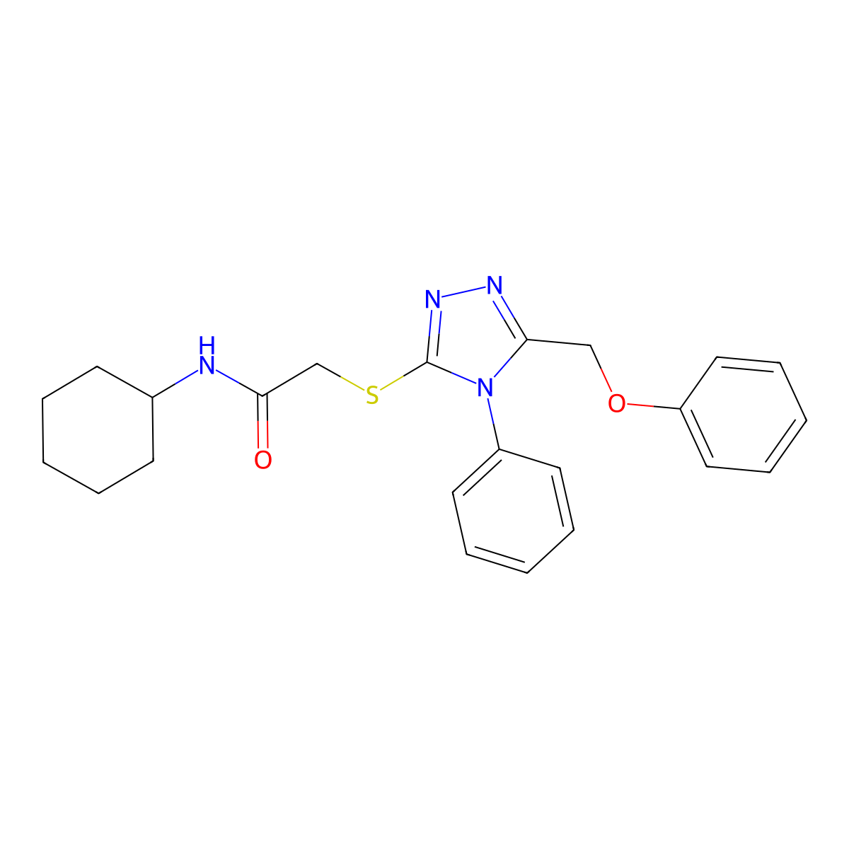 N-cyclohexyl-2-{[5-(phenoxymethyl)-4-phenyl-4H-1,2,4-triazol-3-yl]sulfanyl}acetamide molecular structure, CAS 341014-21-9