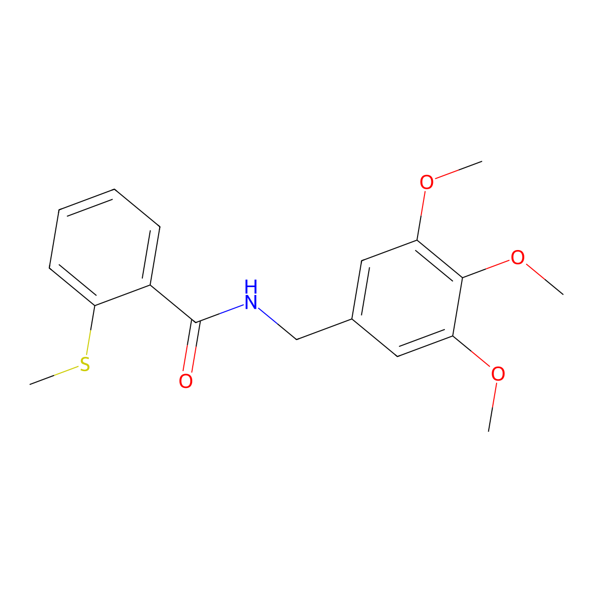 2-methylsulfanyl-N-[(3,4,5-trimethoxyphenyl)methyl]benzamide molecular structure, CAS 341020-49-3