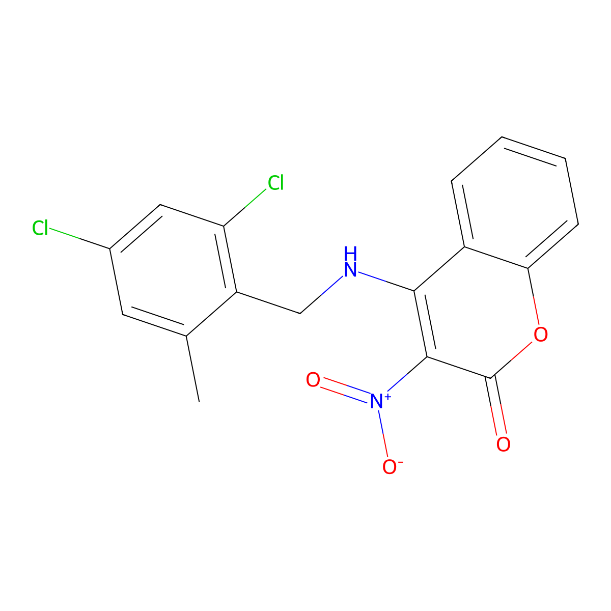 4-[(2,4-dichloro-6-methylbenzyl)amino]-3-nitro-2H-chromen-2-one molecular structure, CAS 341020-74-4