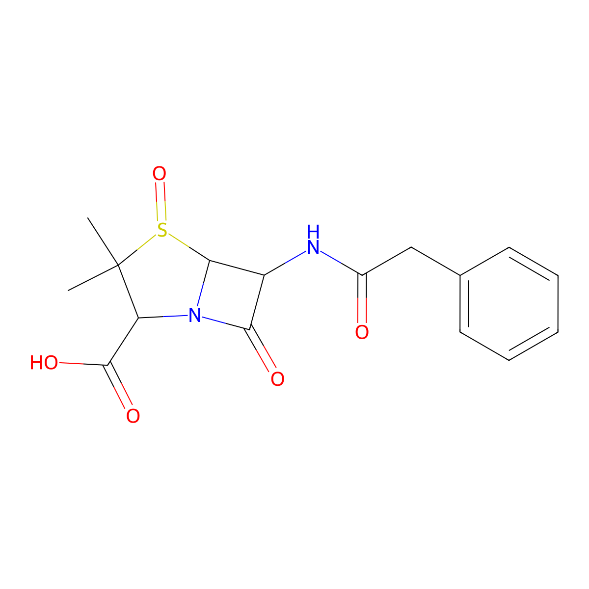 3,3-Dimethyl-7-oxo-6-[(phenylacetyl)amino]-4-thia-1-azabicyclo[3.2.0]heptane-2-carboxylic acid 4-oxide molecular structure, CAS 34104-15-9