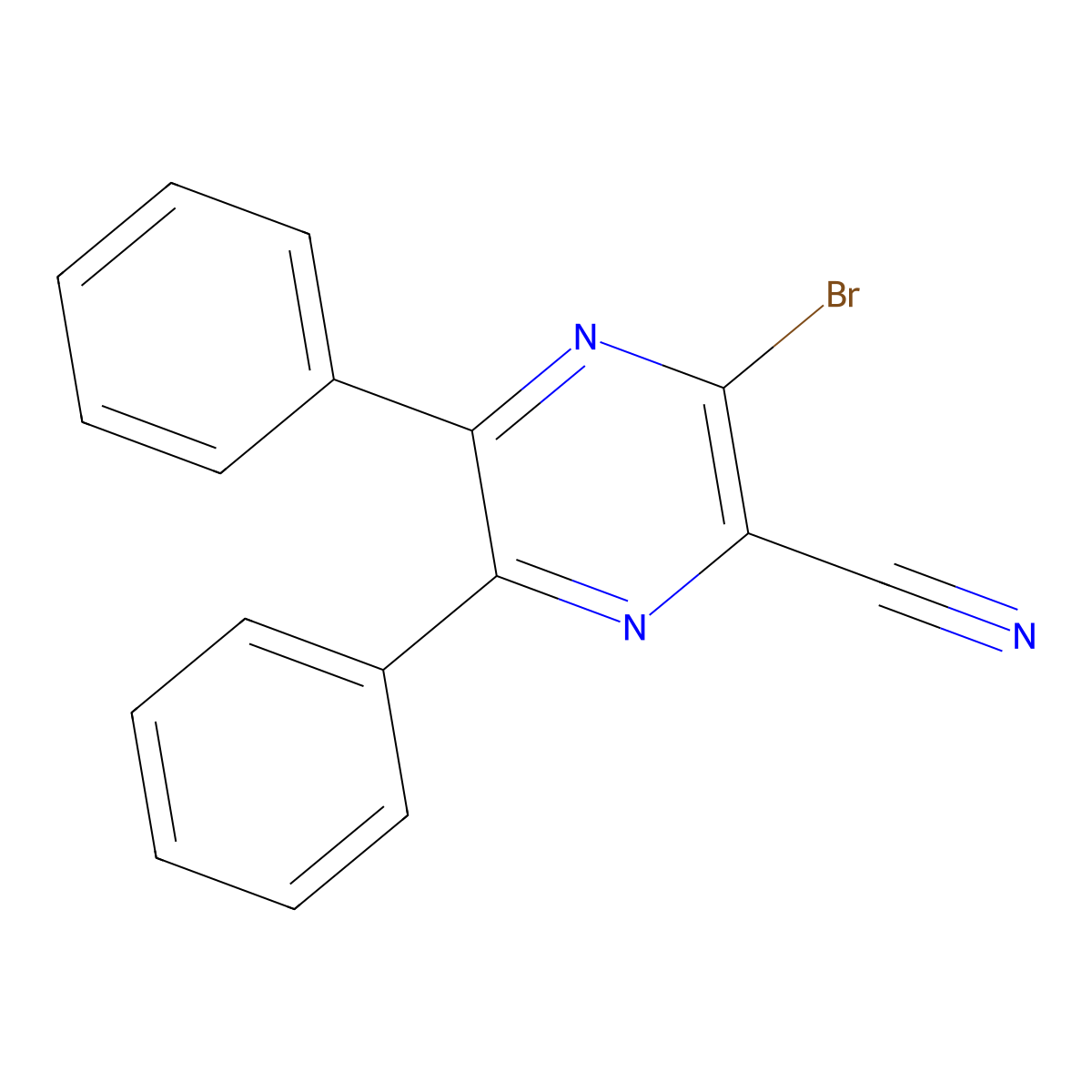 3-Bromo-5,6-diphenylpyrazine-2-carbonitrile molecular structure, CAS 34121-87-4