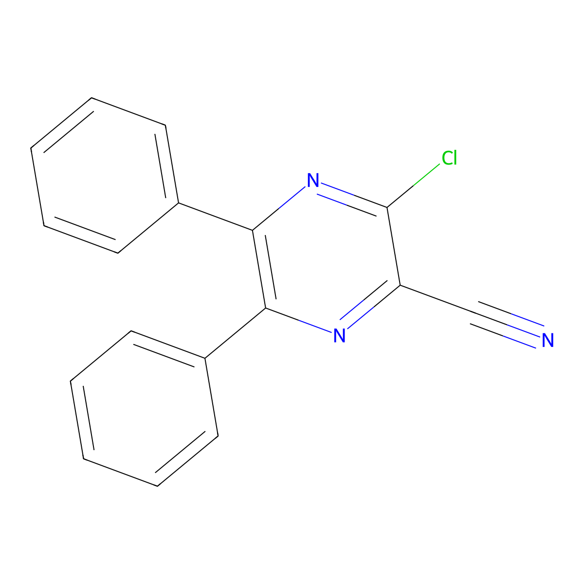 3-Chloro-5,6-diphenylpyrazine-2-carbonitrile molecular structure, CAS 34122-24-2