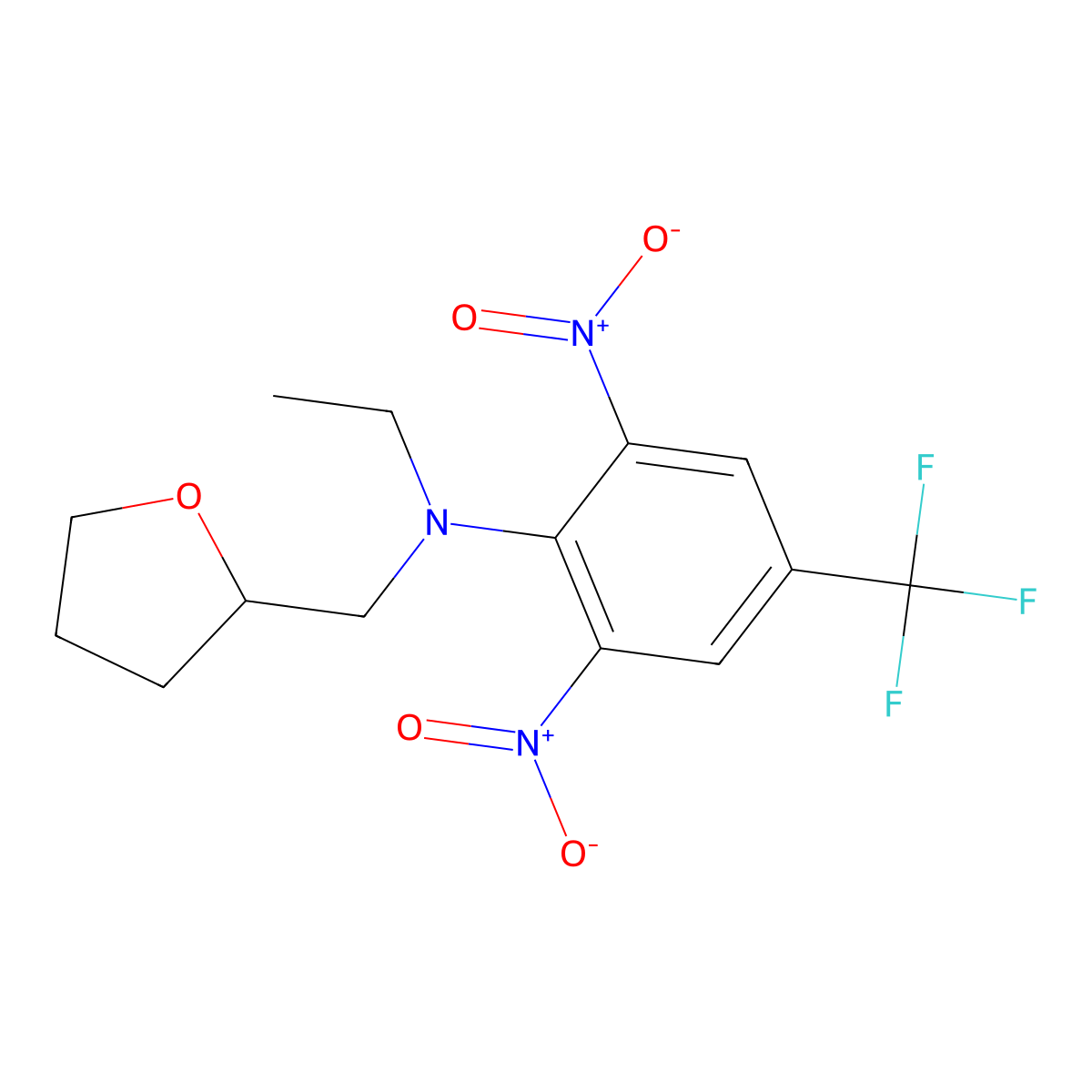 N-Ethyltetrahydro-N-(alpha,alpha,alpha-trifluoro-2,6-dinitro-p-tolyl)furfurylamine molecular structure, CAS 34129-07-2