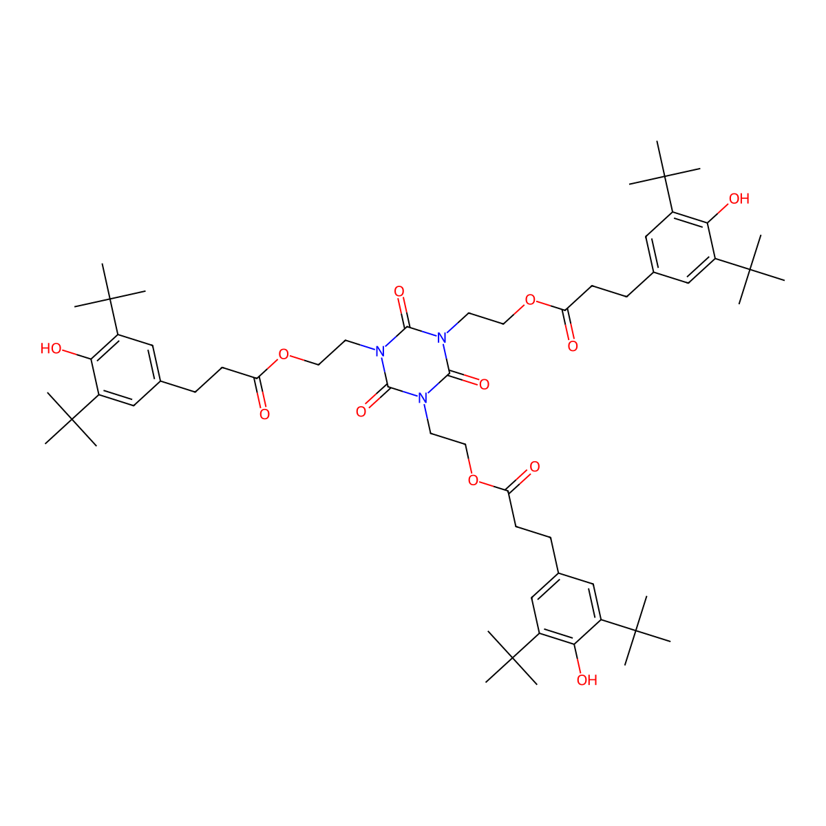 3,5-Di-tert-butyl-4-hydroxyhydrocinnamic acid triester with 1,3,5-tris(2-hydroxyethyl)-S-triazine-2,4,6(1H,3H,5H)-trione molecular structure, CAS 34137-09-2