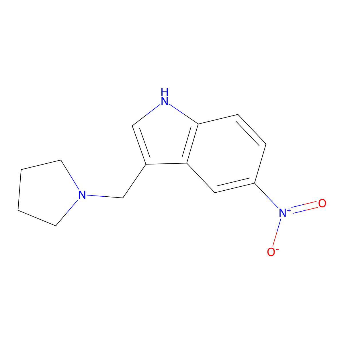 5-nitro-3-(pyrrolidin-1-ylmethyl)-1H-indole molecular structure, CAS 3414-68-4