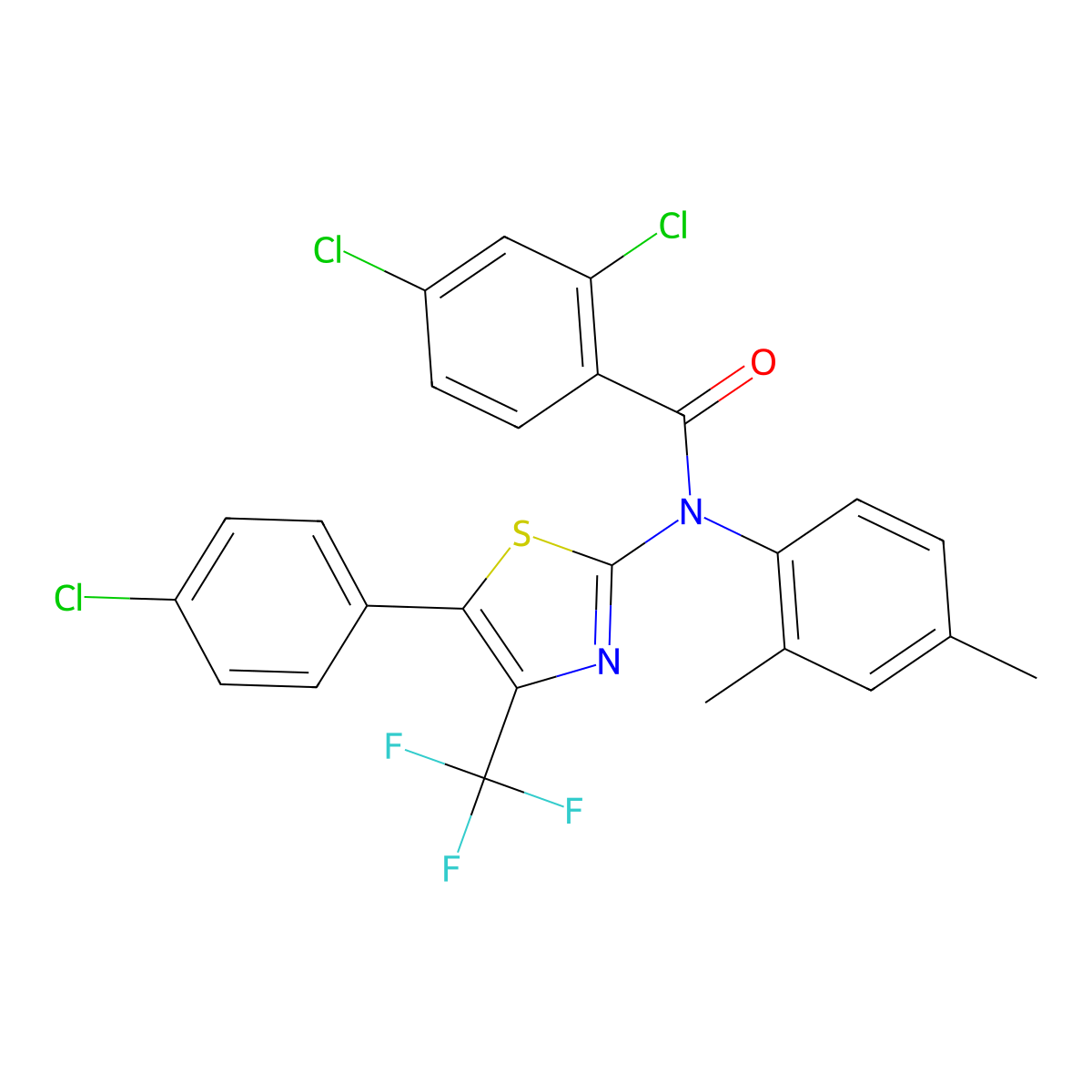 2,4-dichloro-N-[5-(4-chlorophenyl)-4-(trifluoromethyl)-1,3-thiazol-2-yl]-N-(2,4-dimethylphenyl)benzamide molecular structure, CAS 341493-57-0