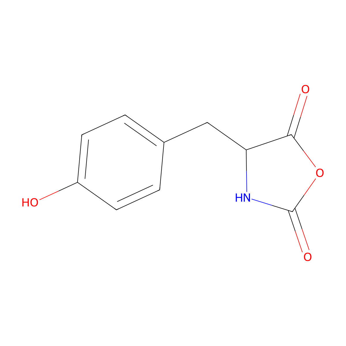 2,5-Oxazolidinedione, 4-[(4-hydroxyphenyl)methyl]-, (4S)- molecular structure, CAS 3415-08-5