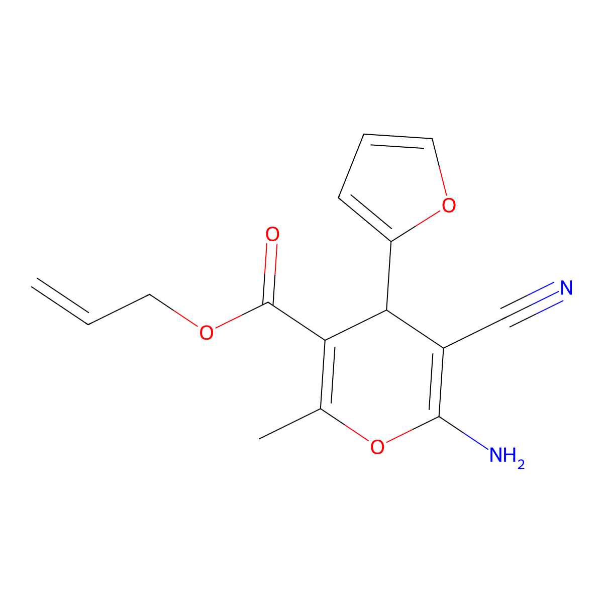 prop-2-en-1-yl 6-amino-5-cyano-4-(furan-2-yl)-2-methyl-4H-pyran-3-carboxylate molecular structure, CAS 341500-94-5