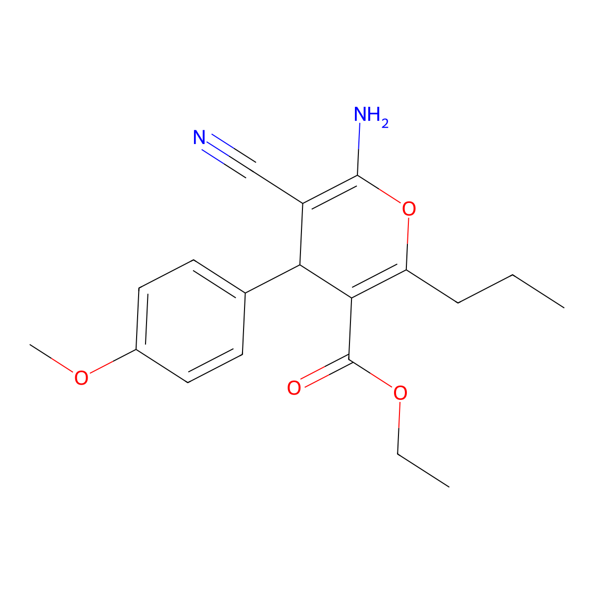 ethyl 6-amino-5-cyano-4-(4-methoxyphenyl)-2-propyl-4H-pyran-3-carboxylate molecular structure, CAS 341501-18-6
