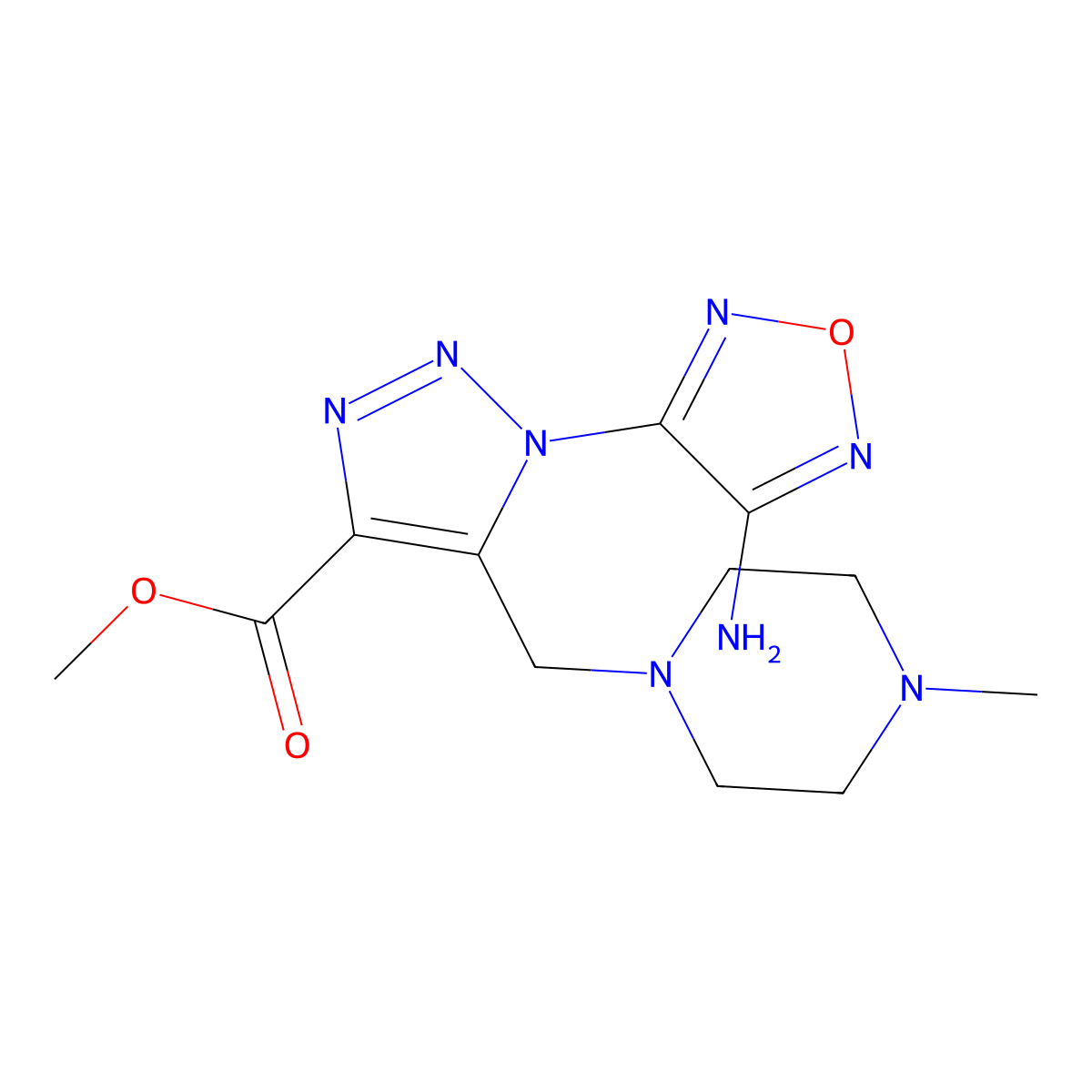Methyl 1-(4-amino-1,2,5-oxadiazol-3-yl)-5-((4-methylpiperazin-1-yl)methyl)-1H-1,2,3-triazole-4-carboxylate molecular structure, CAS 341501-35-7