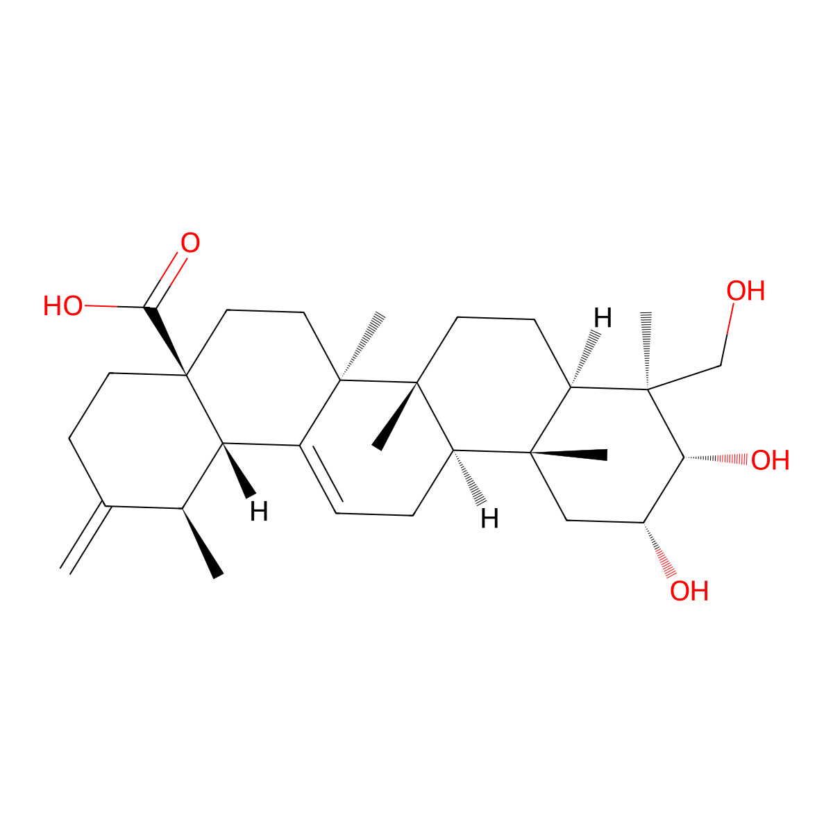 (1R,4aS,6aR,6aS,6bR,8aR,9S,10S,11R,12aR,14bS)-10,11-dihydroxy-9-(hydroxymethyl)-1,6a,6b,9,12a-pentamethyl-2-methylidene-1,3,4,5,6,6a,7,8,8a,10,11,12,13,14b-tetradecahydropicene-4a-carboxylic acid molecular structure, CAS 341503-22-8