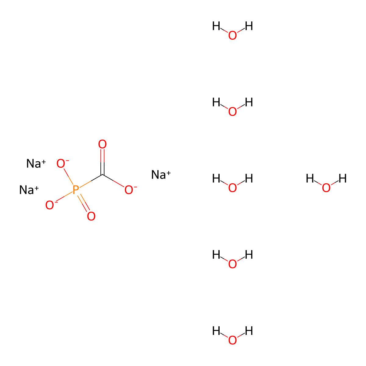 Sodium phosphonatoformate hexahydrate molecular structure, CAS 34156-56-4