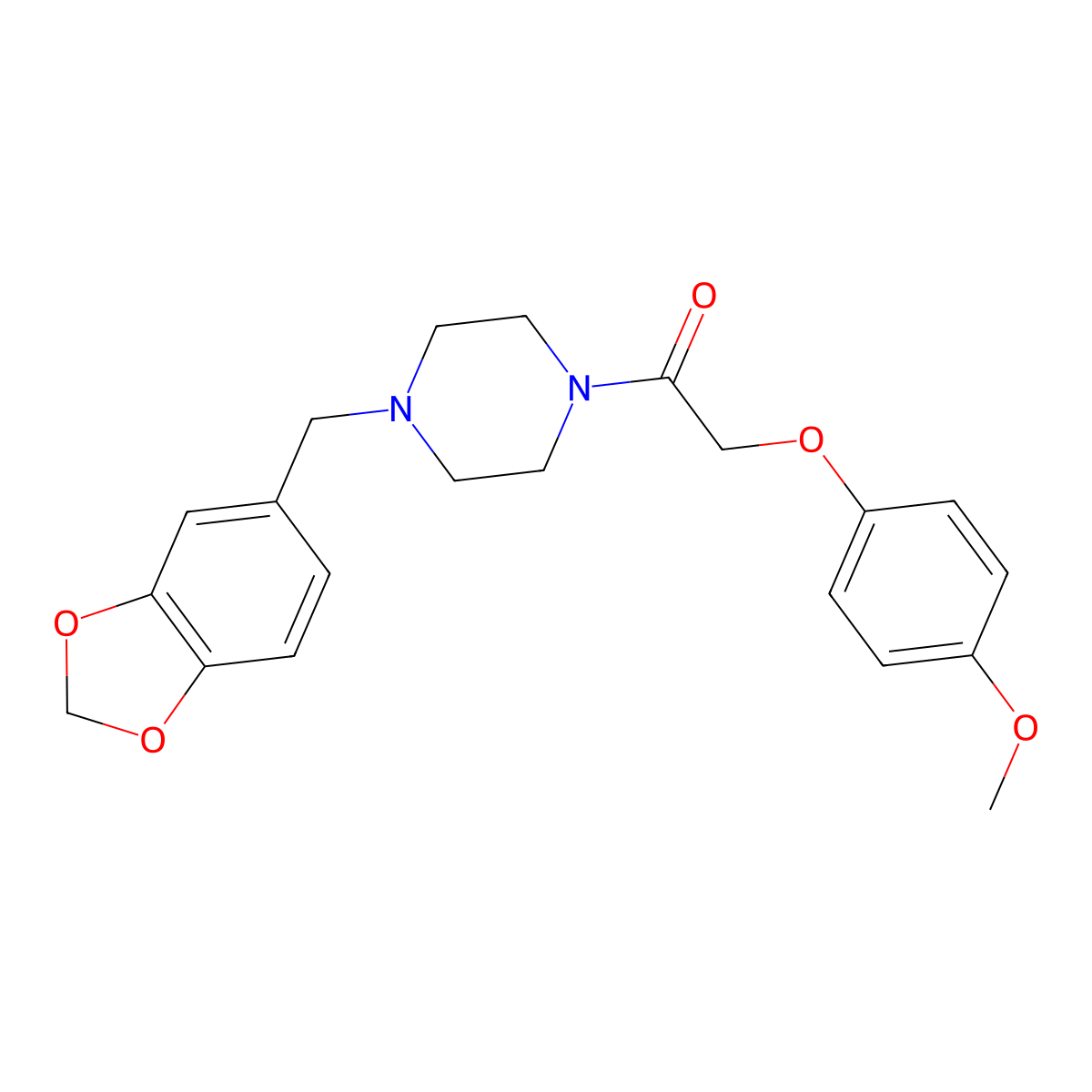 1-[4-(1,3-Benzodioxol-5-ylmethyl)piperazin-1-yl]-2-(4-methoxyphenoxy)ethanone molecular structure, CAS 34161-27-8