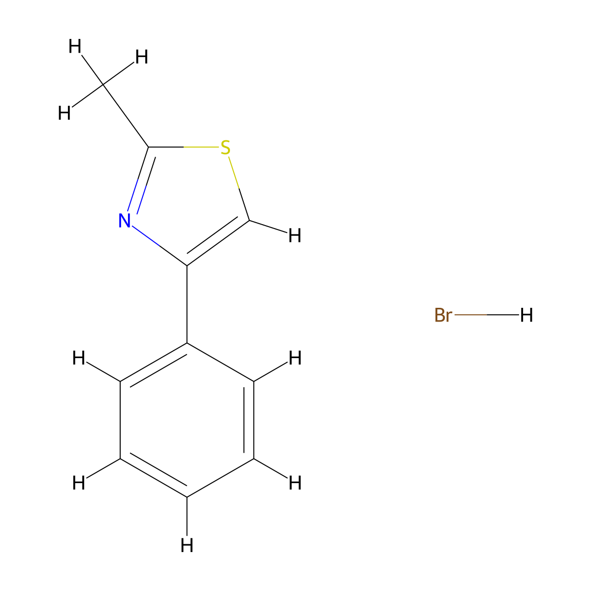 2-methyl-4-phenyl-1,3-thiazole Hydrobromide molecular structure, CAS 34161-30-3