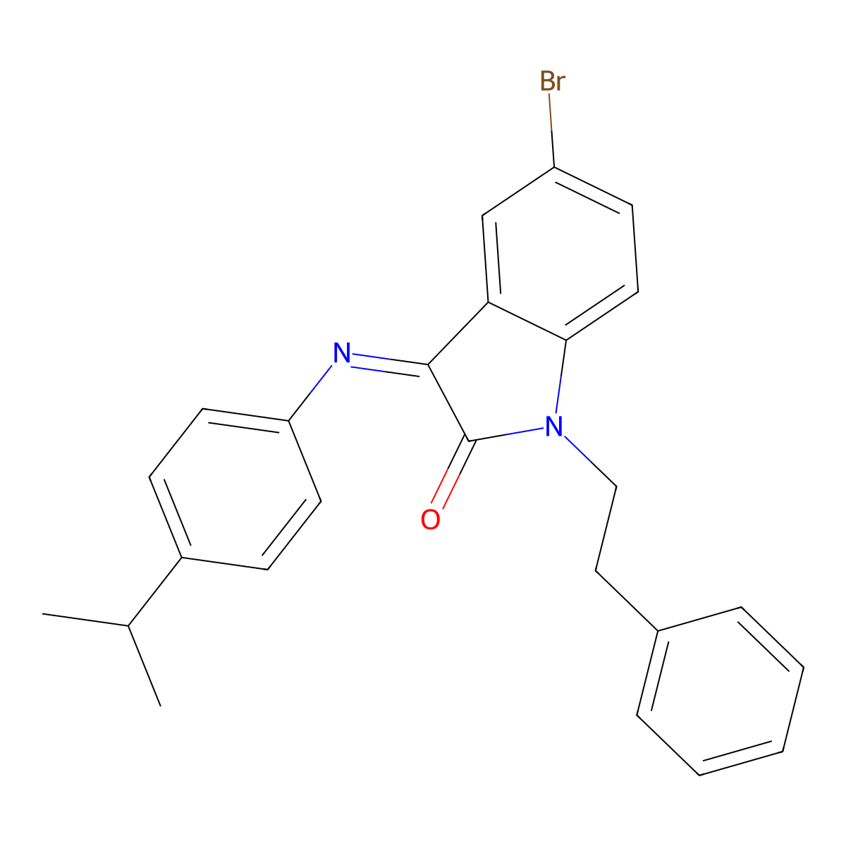 (3Z)-5-bromo-3-[(4-isopropylphenyl)imino]-1-(2-phenylethyl)-1,3-dihydro-2H-indol-2-one molecular structure, CAS 341933-43-5