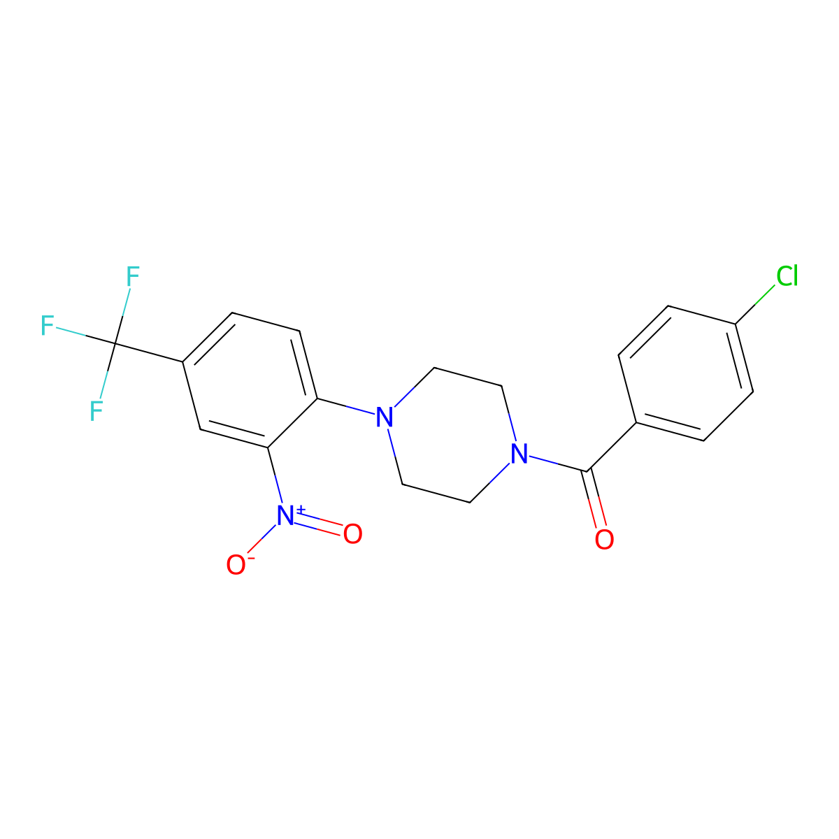 (4-Chlorophenyl)-[4-[2-nitro-4-(trifluoromethyl)phenyl]piperazin-1-yl]methanone molecular structure, CAS 341933-95-7