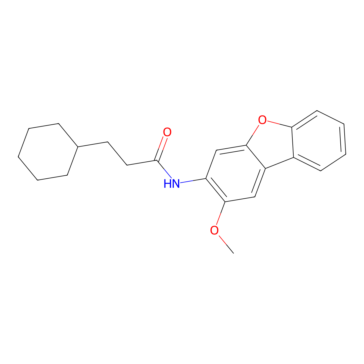 3-cyclohexyl-N-(2-methoxydibenzofuran-3-yl)propanamide molecular structure, CAS 341936-32-1