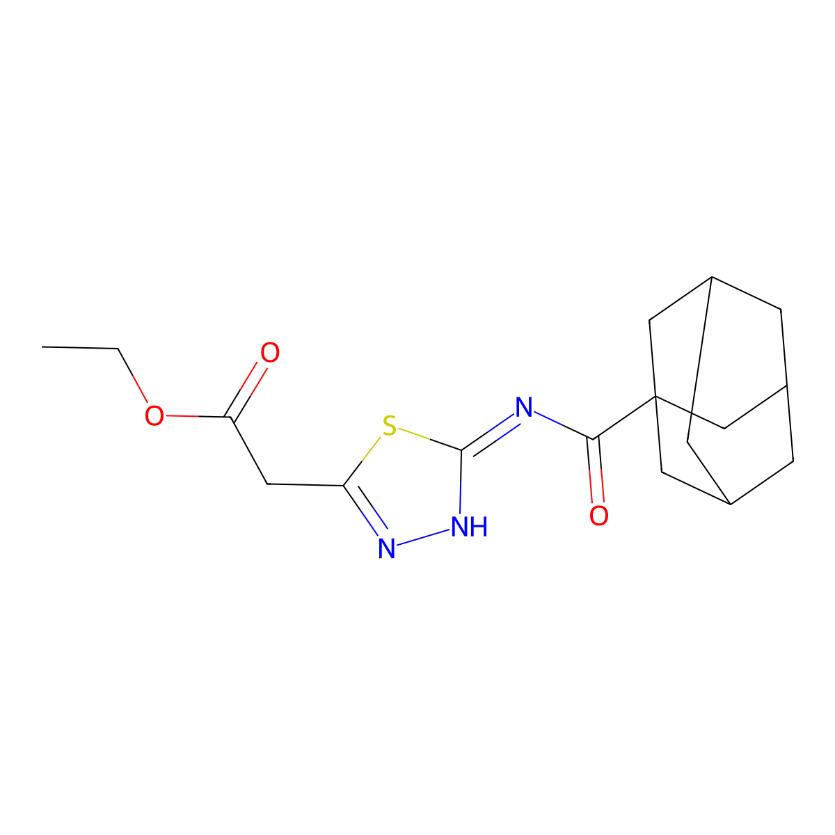 Ethyl 2-[5-(adamantane-1-carbonylamino)-1,3,4-thiadiazol-2-yl]acetate molecular structure, CAS 341941-70-6