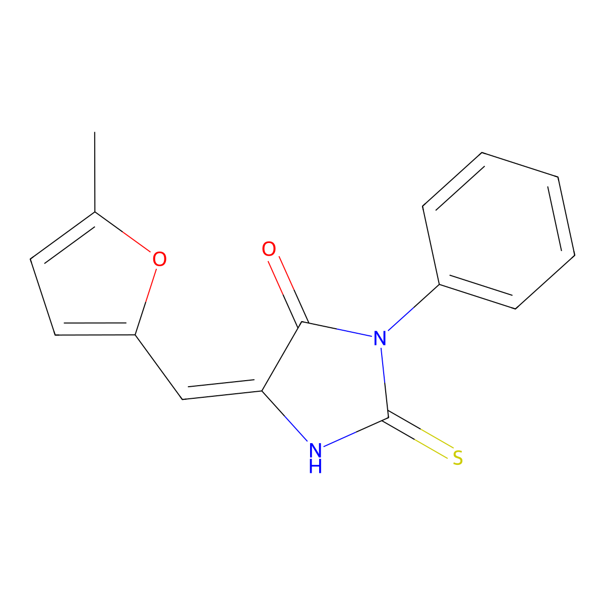 (5E)-2-mercapto-5-[(5-methyl-2-furyl)methylene]-3-phenyl-3,5-dihydro-4H-imidazol-4-one molecular structure, CAS 341943-56-4