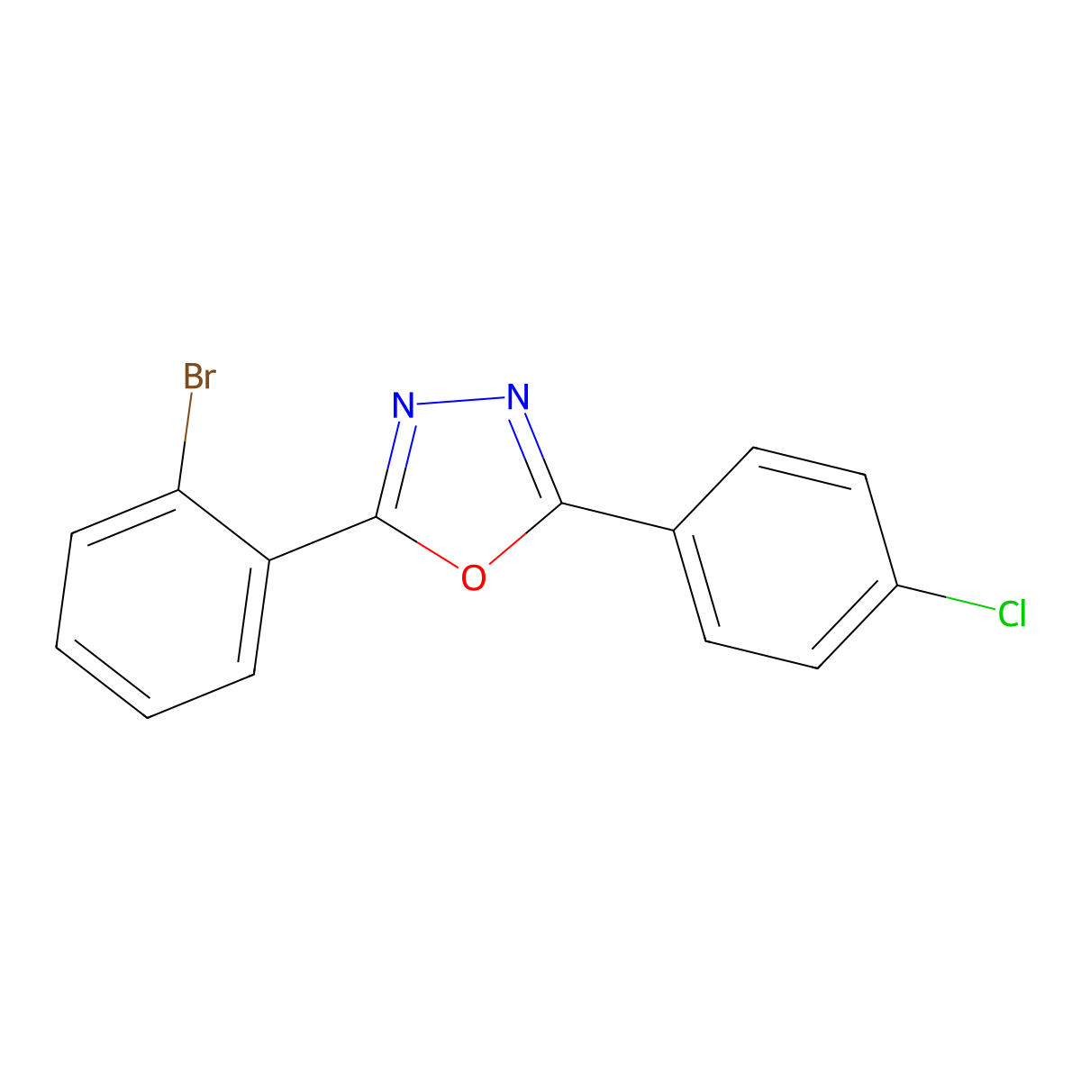 2-(2-Bromophenyl)-5-(4-chlorophenyl)-1,3,4-oxadiazole molecular structure, CAS 341944-01-2
