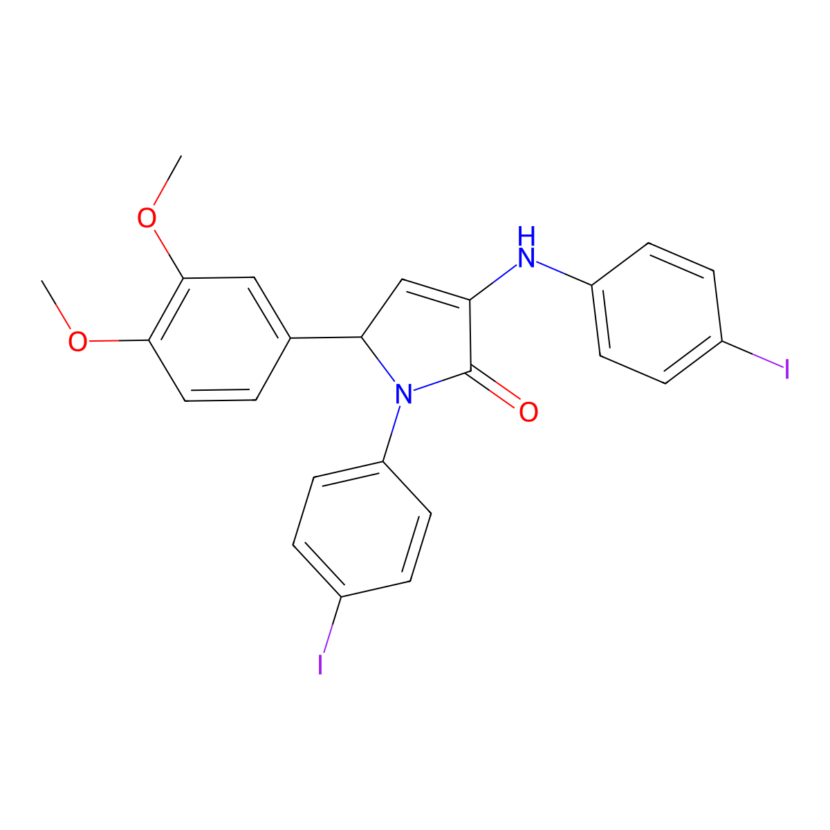 2-(3,4-dimethoxyphenyl)-4-(4-iodoanilino)-1-(4-iodophenyl)-2H-pyrrol-5-one molecular structure, CAS 341944-07-8
