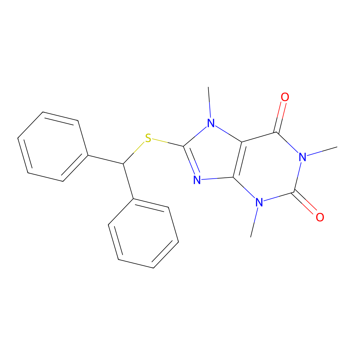 8-Benzhydrylsulfanyl-1,3,7-trimethylpurine-2,6-dione molecular structure, CAS 341951-94-8