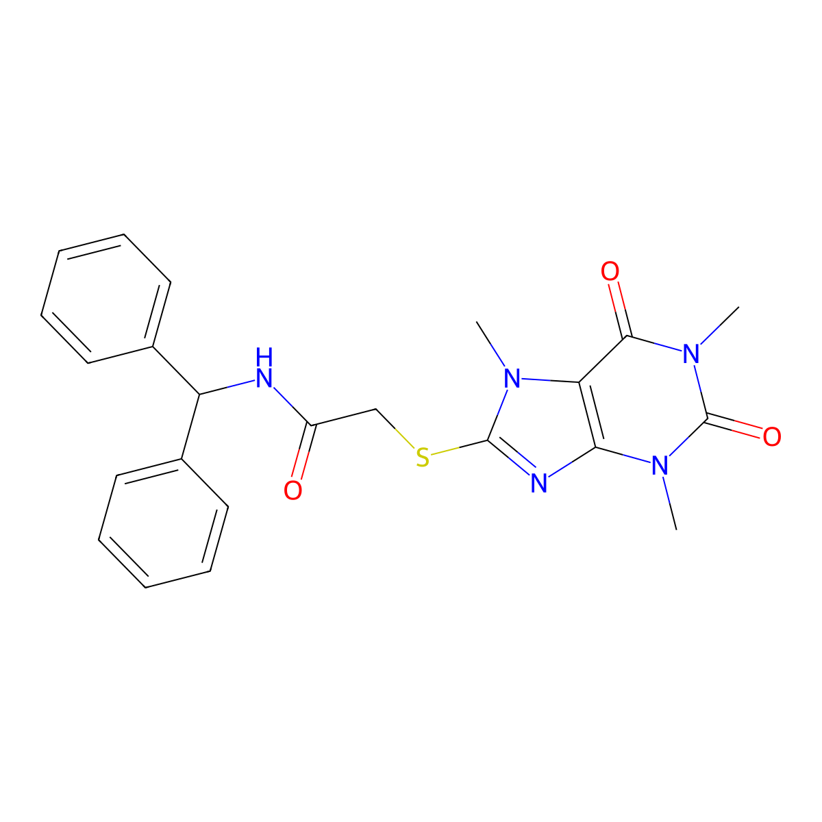 N-(diphenylmethyl)-2-[(1,3,7-trimethyl-2,6-dioxo-2,3,6,7-tetrahydro-1H-purin-8-yl)sulfanyl]acetamide molecular structure, CAS 341951-97-1
