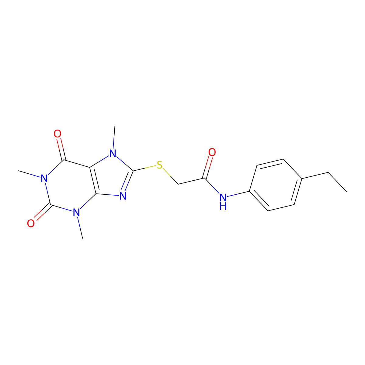 N-(4-ethylphenyl)-2-(1,3,7-trimethyl-2,6-dioxopurin-8-yl)sulfanylacetamide molecular structure, CAS 341951-99-3