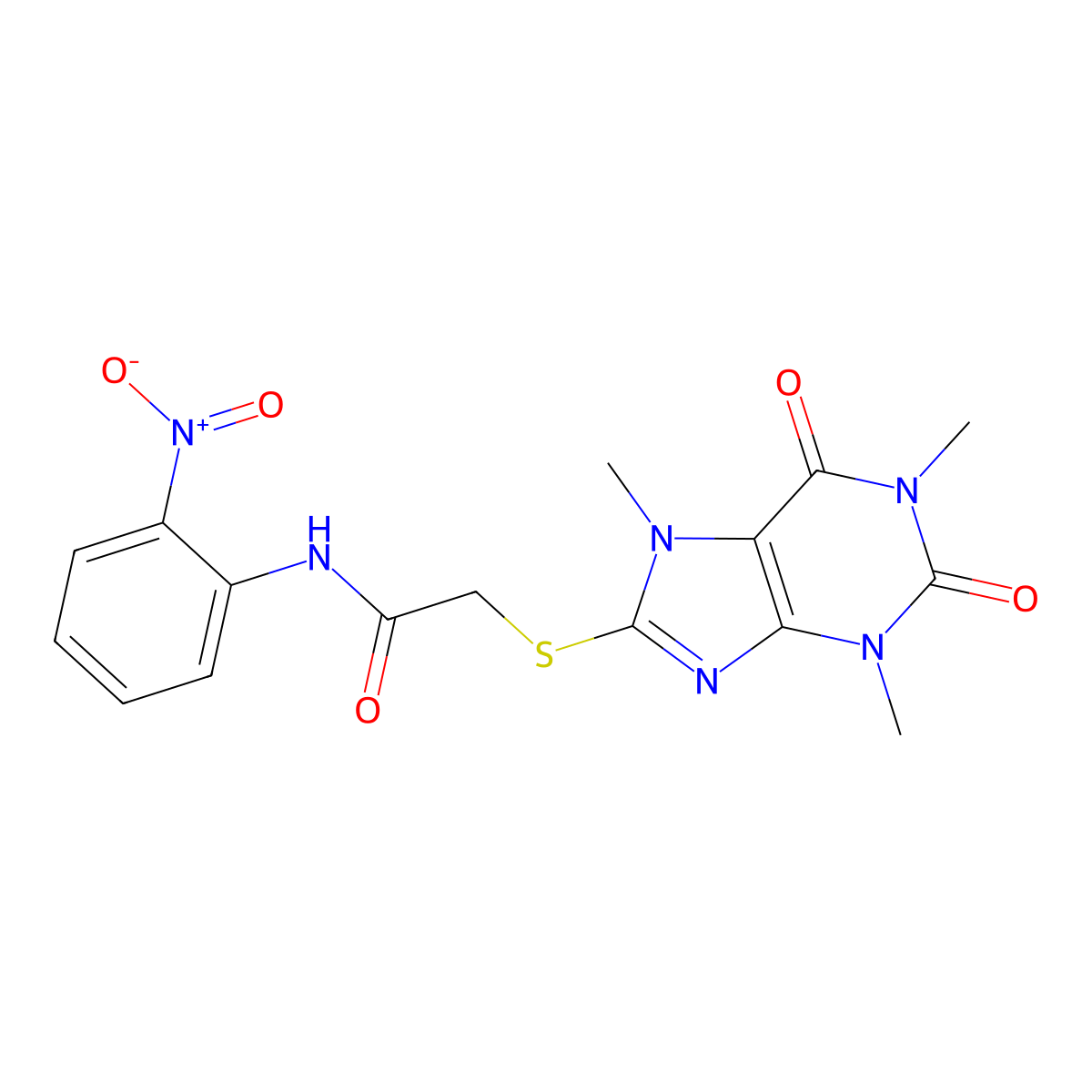 N-(2-nitrophenyl)-2-(1,3,7-trimethyl-2,6-dioxopurin-8-yl)sulfanylacetamide molecular structure, CAS 341952-01-0