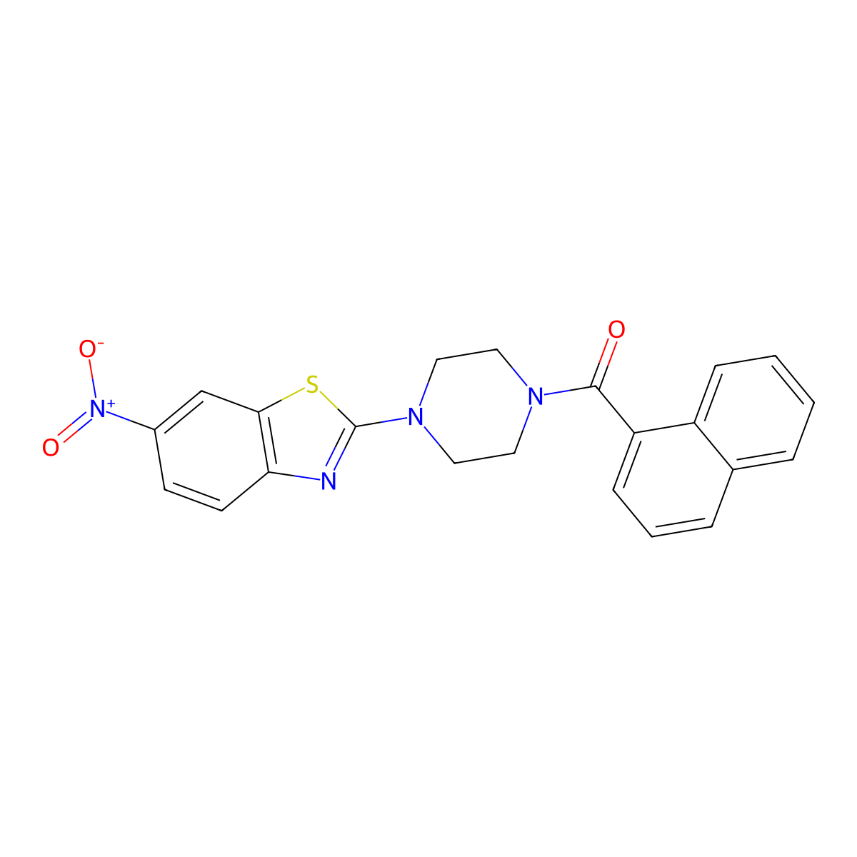 Naphthalen-1-yl(4-(6-nitrobenzo[d]thiazol-2-yl)piperazin-1-yl)methanone molecular structure, CAS 341953-30-8