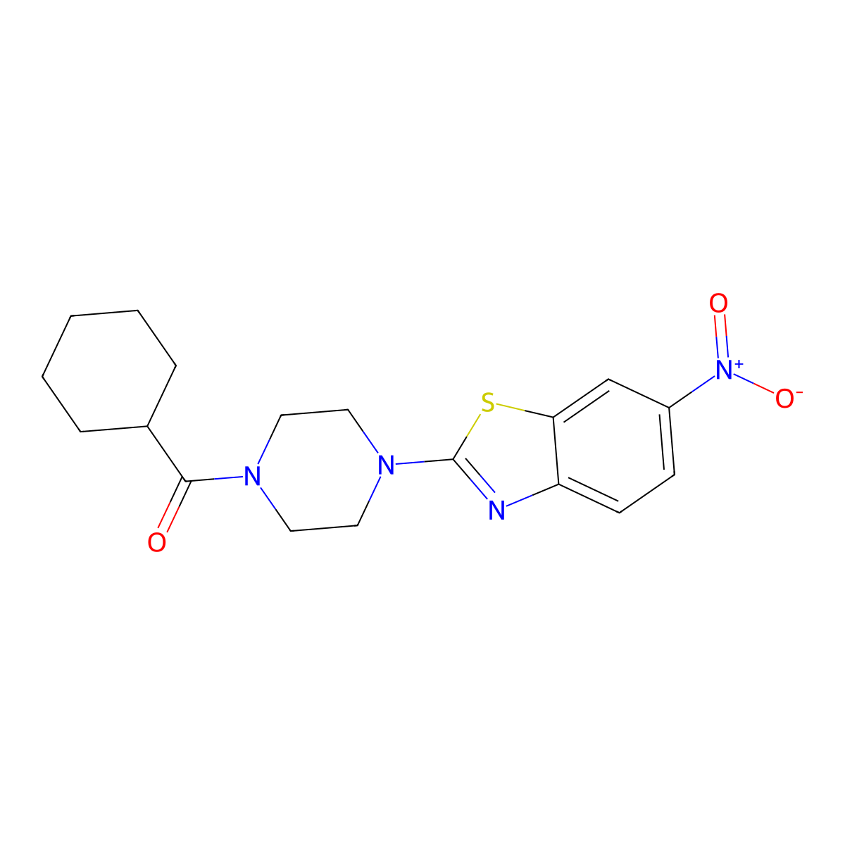 Cyclohexyl(4-(6-nitrobenzo[d]thiazol-2-yl)piperazin-1-yl)methanone molecular structure, CAS 341953-40-0